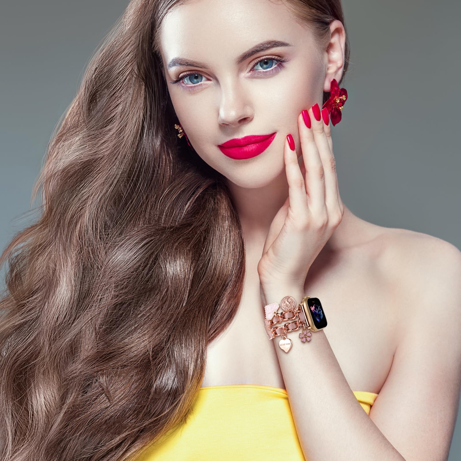 Pulsera Elegante REALSIGN flor oro rosa compatible con Apple Watch eslabones cubanos árbol de la vida para Mujer