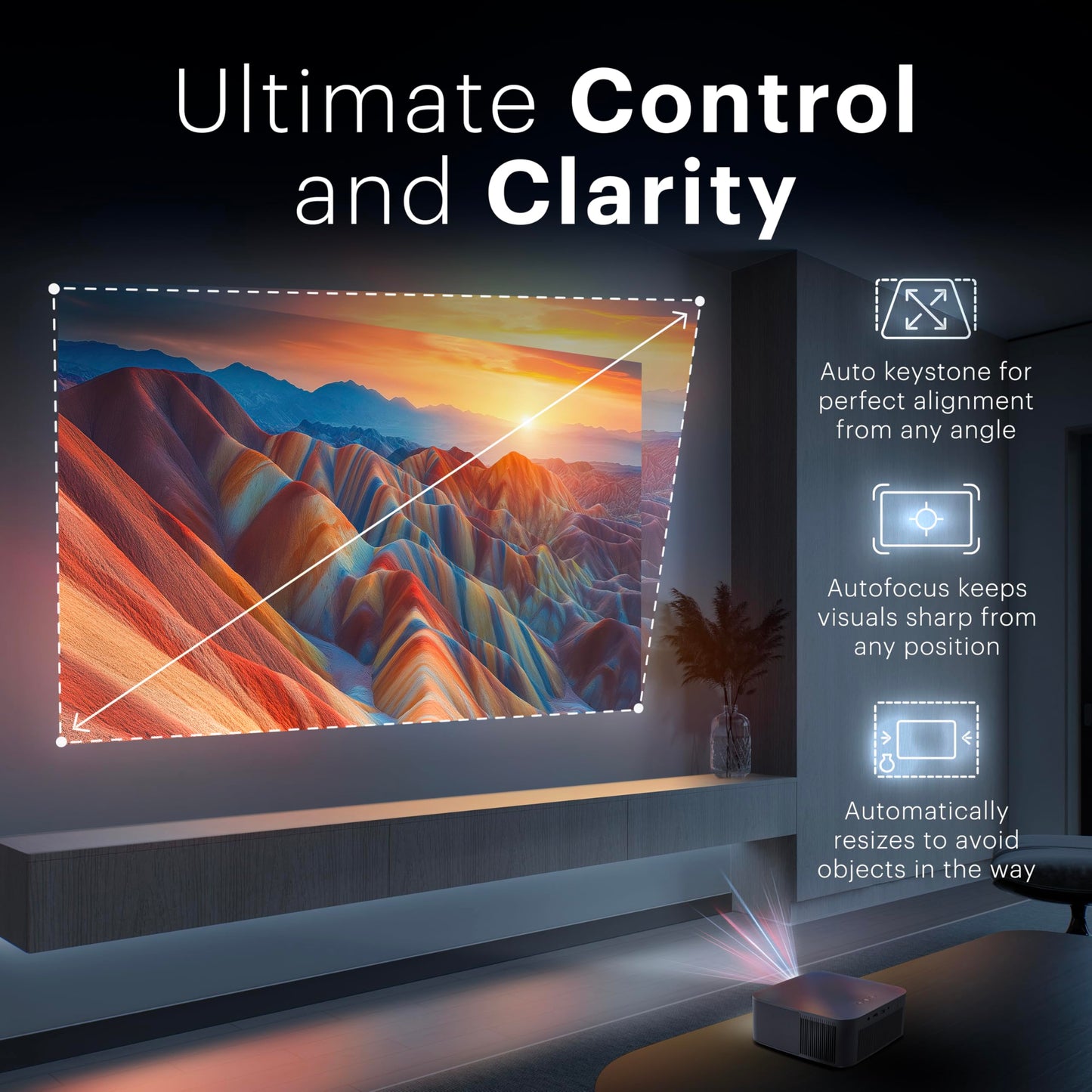 Kodak Flik X20 1080p Smart TV Proyector Kit con 300 ANSI LED, Auto-Focus & Keystone, HDR10 – Cine en casa portátil con funda EVA negra, trípode, visualización de 100 pulgadas, cable HDMI, control