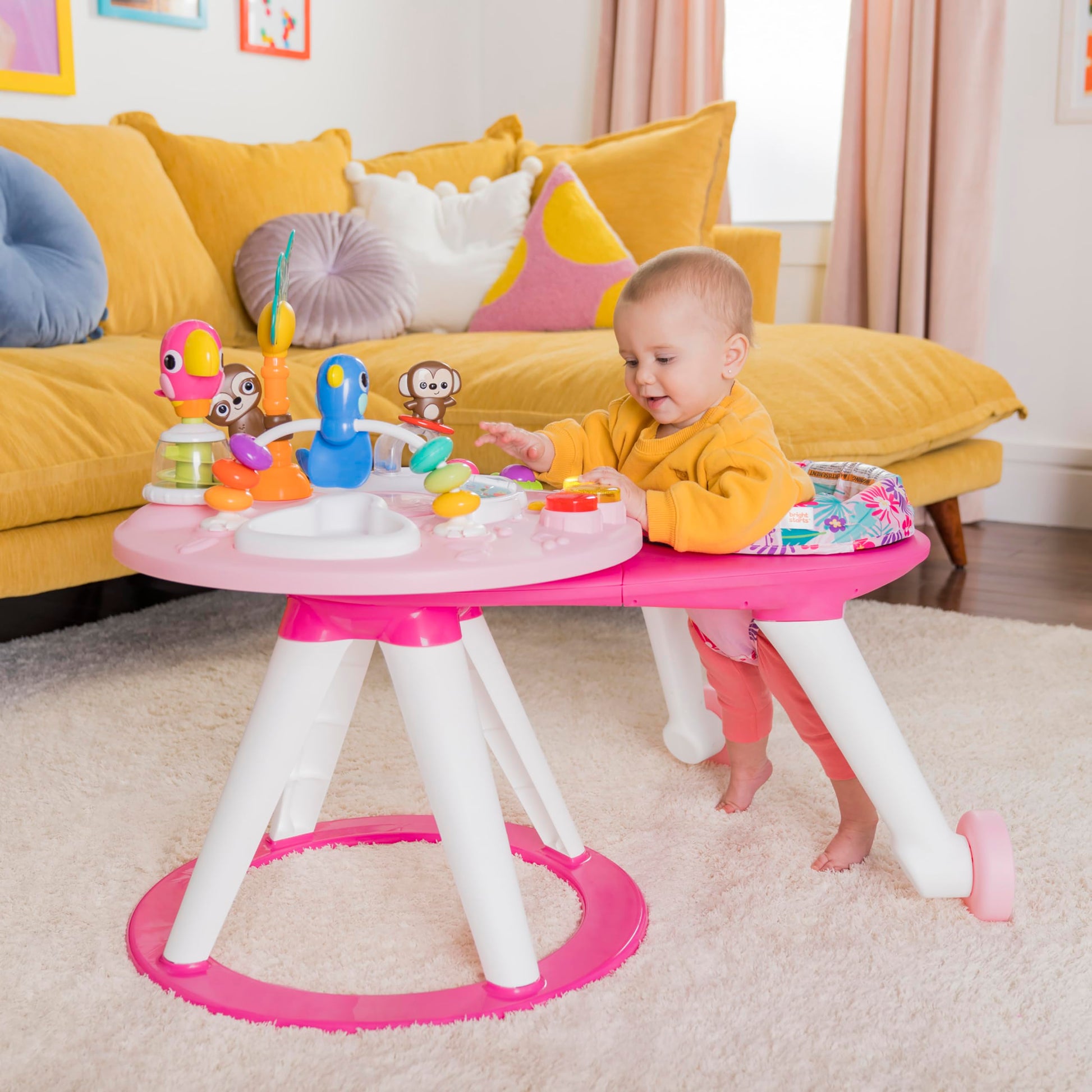 Bright Starts Around We Go - Mesa y centro de actividades 2 en 1, color coral
