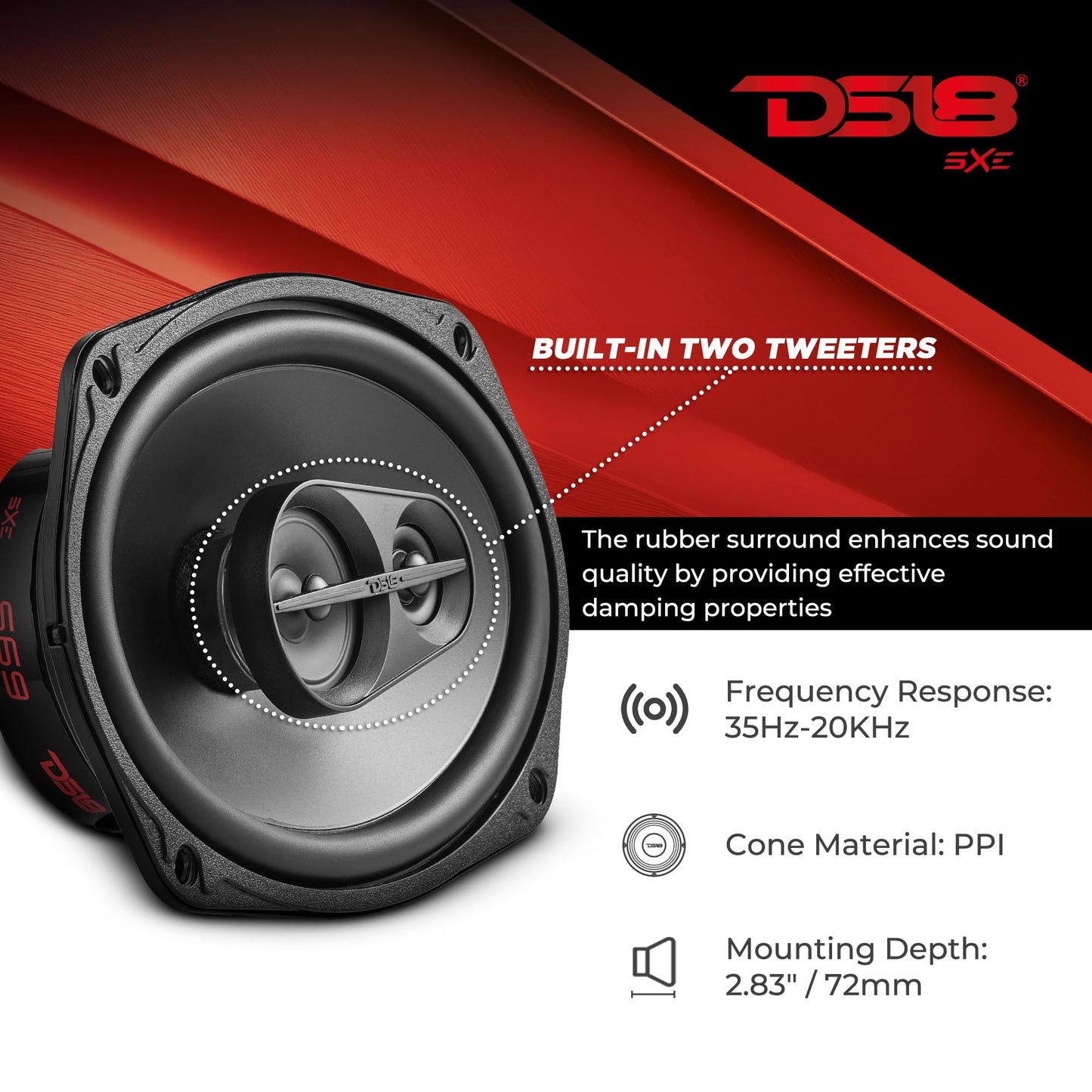 DS18 S69 Select - Altavoz coaxial de 3 vías de 6 x 9 240 vatios 4 ohmios, parrilla incluida, altavoces de audio de 3 vías, actualización perfecta del OEM, fácil instalación, altavoces de coche de 6 x