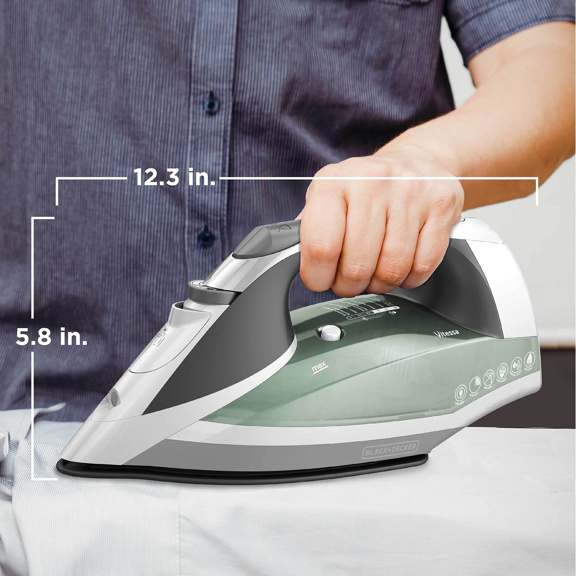 BLACK+DECKER Vitessa - Plancha de Vapor Avanzada, ICR2020, Suela Antiadherente Incluso a Vapor, Apagado automático, Cable retráctil sin enredos, Verde