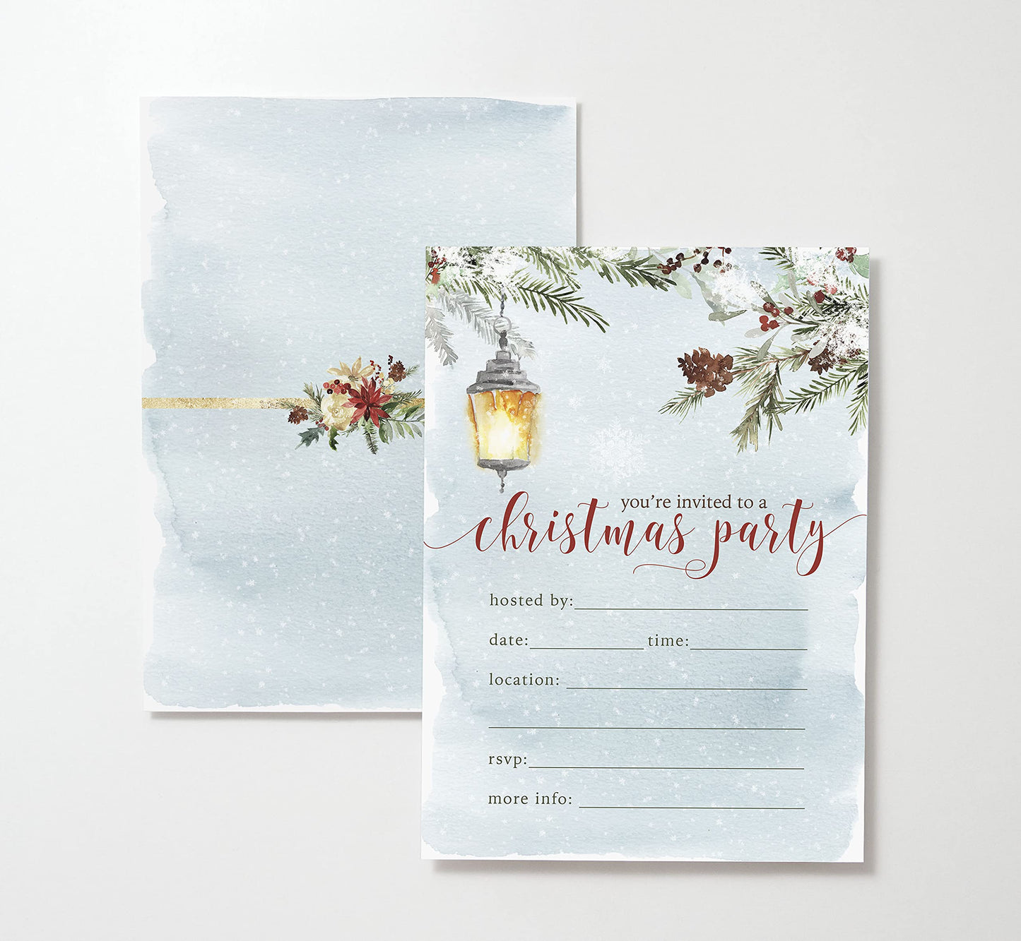 Papelería navideña Evergreen: invitaciones y tarjetas de agradecimiento (invitaciones con sobres)