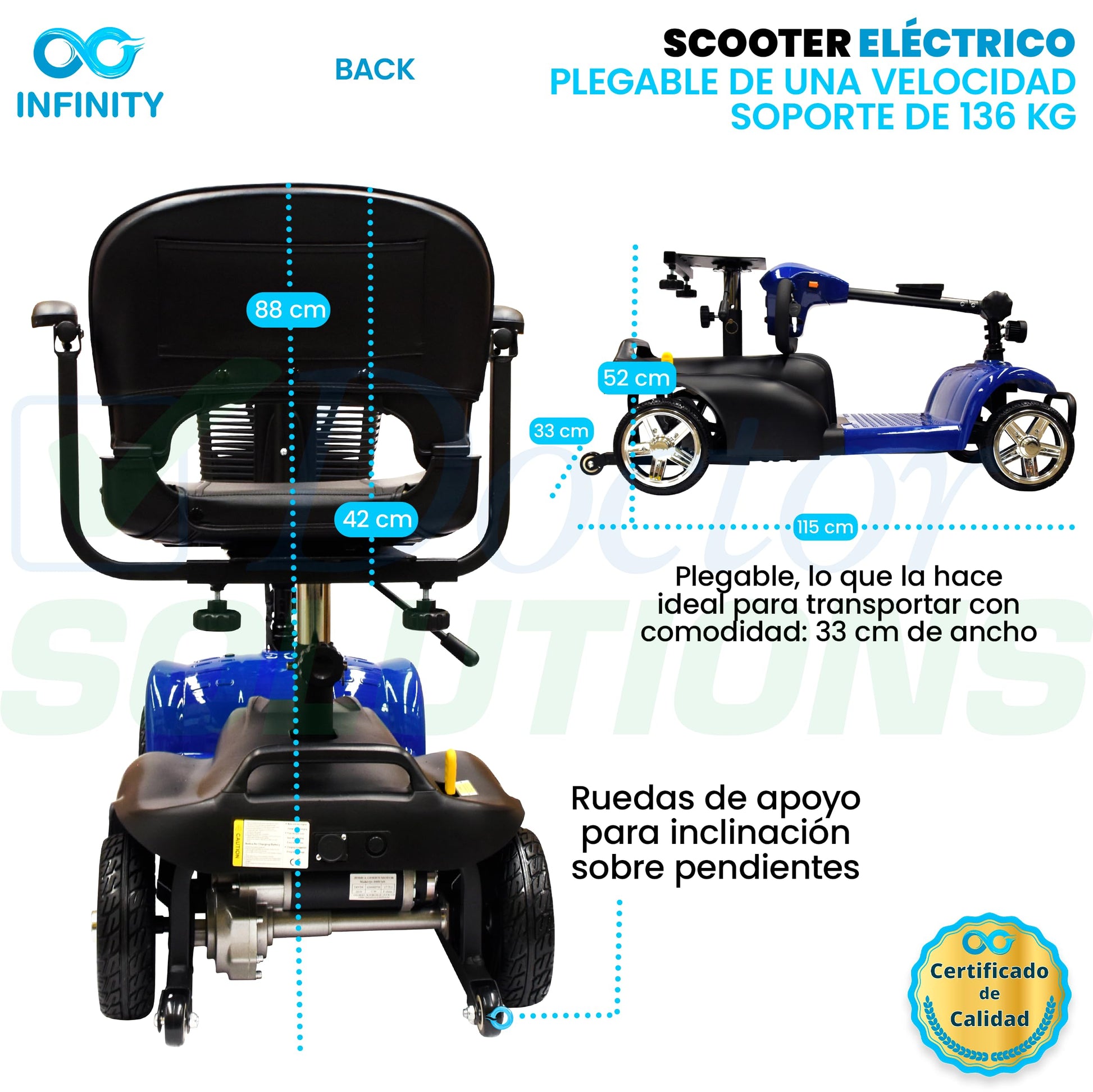 INFINITY | Silla Ruedas Eléctrica Plegable y Recargable Scooter para Adulto Discapacitado, con Batería de Larga Duración (AZUL)