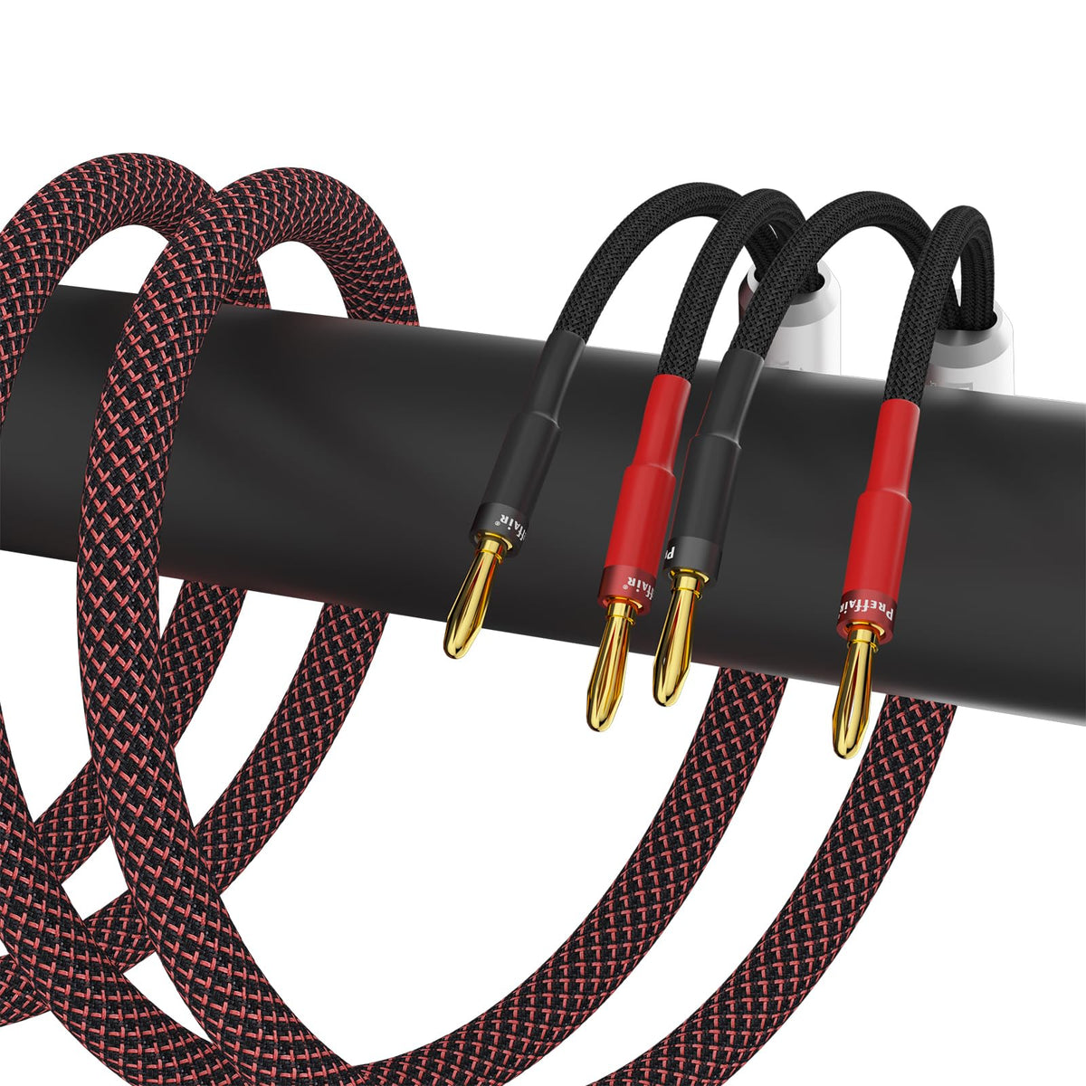 Cable de Altavoz Preffair Rojo Negro Trenzado de Cobre OFC con Enchufes Plátano de Alta Fidelidad