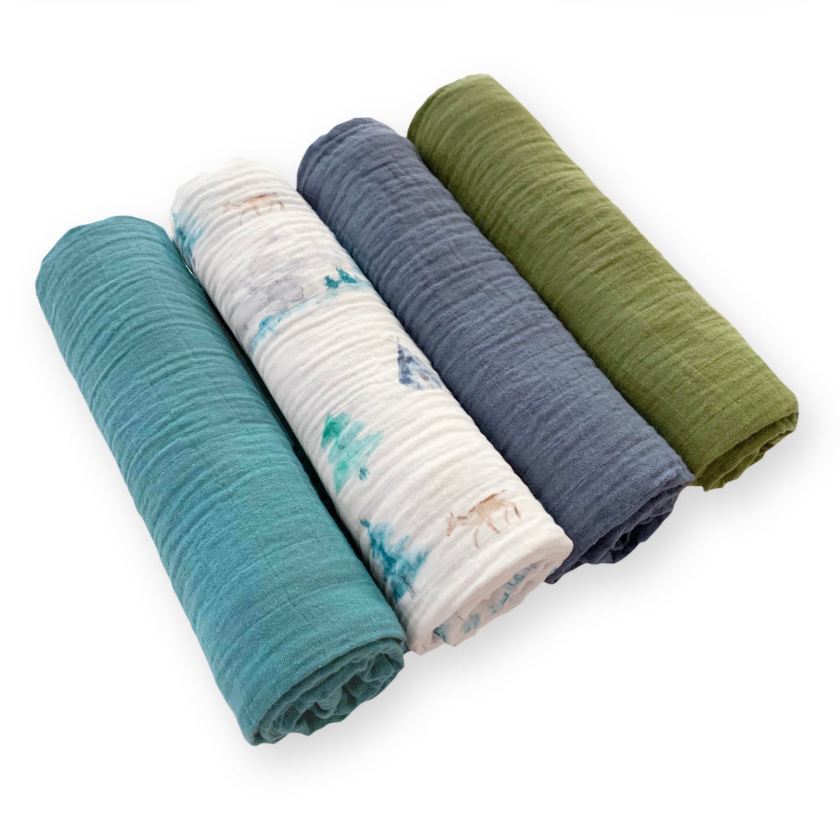 SwaddleDesigns - Juego de 4 Mantas de Muselina de algodón, Manta receptora para niños y niñas recién Nacidos, Registro de bebé y Regalo, 46 x 46 Pulgadas, Acuarelas montañas y árboles