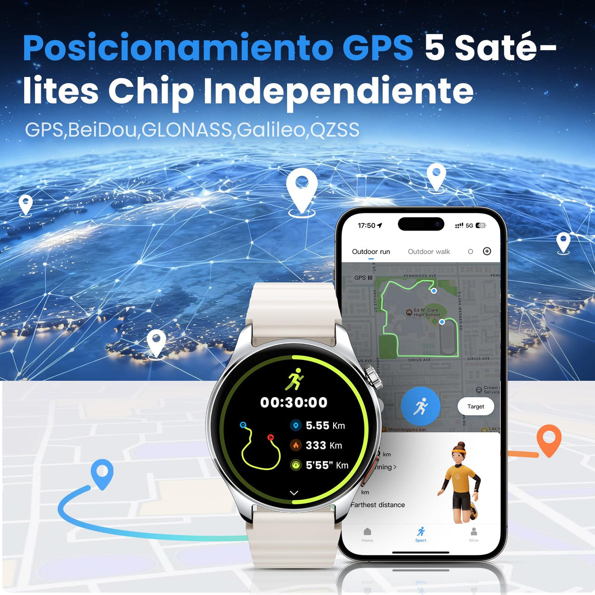 Smartwatch HAYLOU 4S AMOLED 1.43 Pulgadas GPS Bluetooth 5.3 para Mujer y Hombre