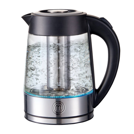 Hukën x Masterchef | Tetera eléctrica Fuse+ | Hervidor eléctrico | Tetera de vidrio | Infusor Removible | Tetera de acero inoxidable Base Giratoria | 1.7 litros