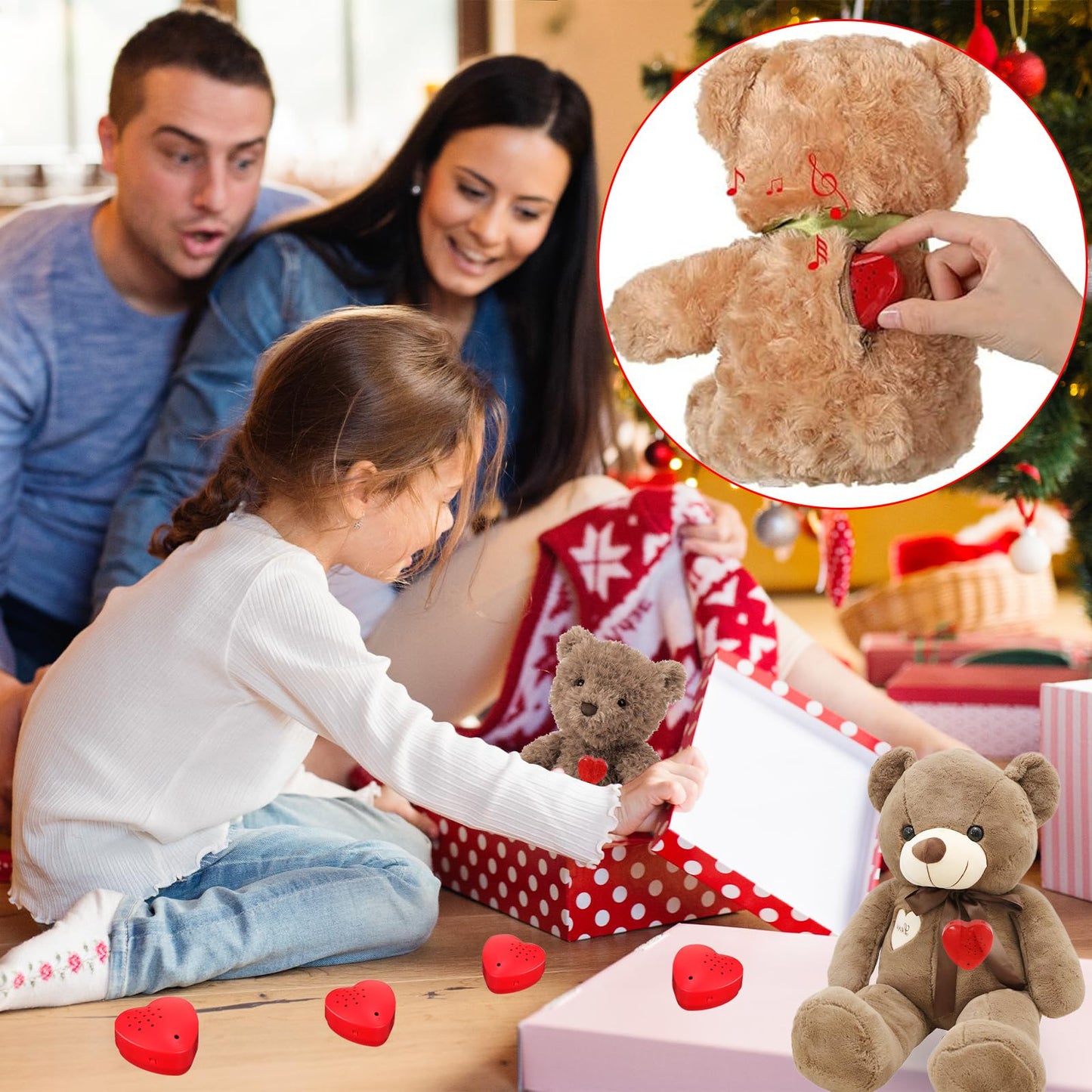 Grabadoras de Voz VKUJDT Rojas en Forma de Corazón para Animales de Peluche y Almohadas