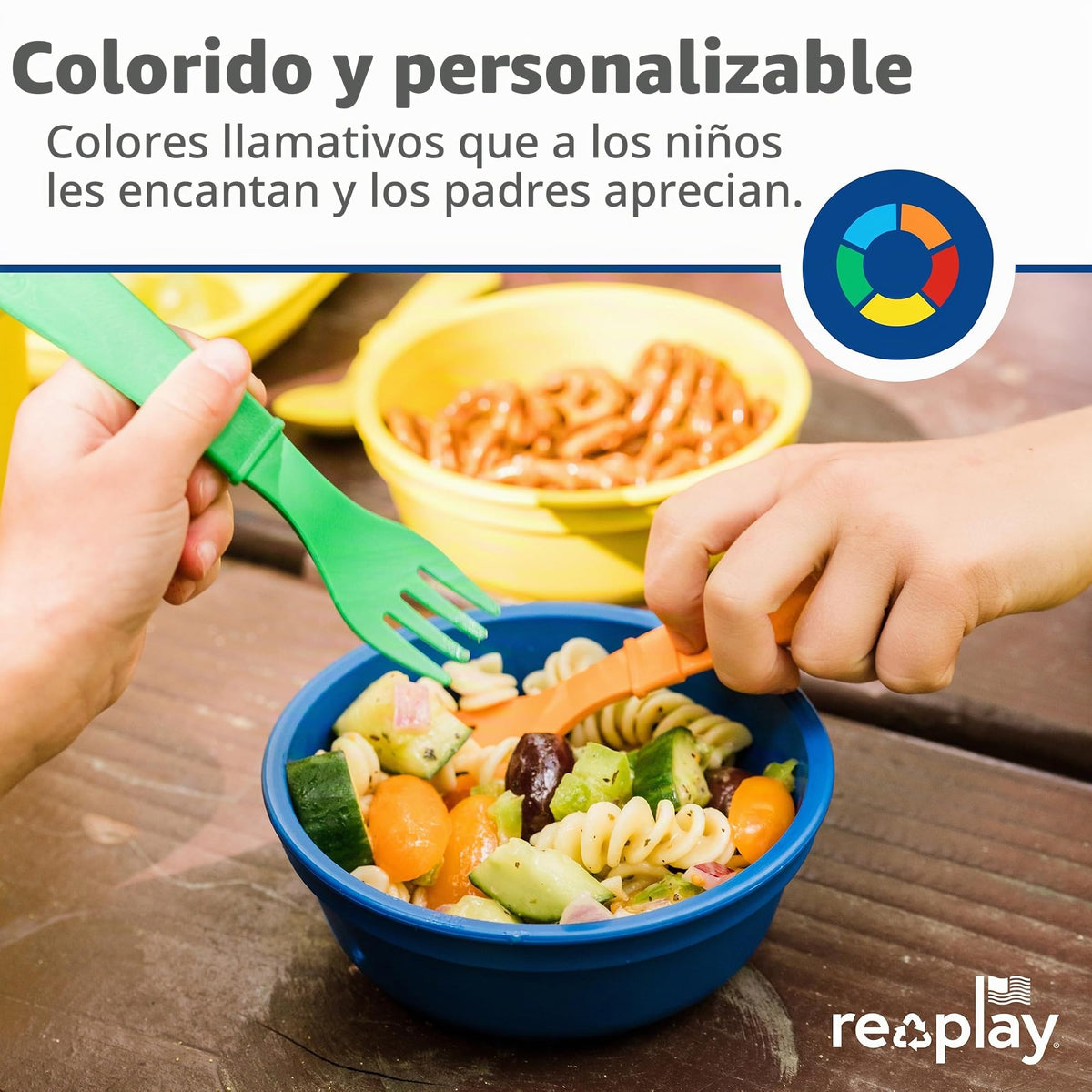 Re Play - Tenedores y cucharas para niños pequeños, paquete de 8 sin estuche de transporte, 4 tenedores para niños con puntas redondeadas y 4 cucharas profundas para niños pequeños, utensilios de 0.2