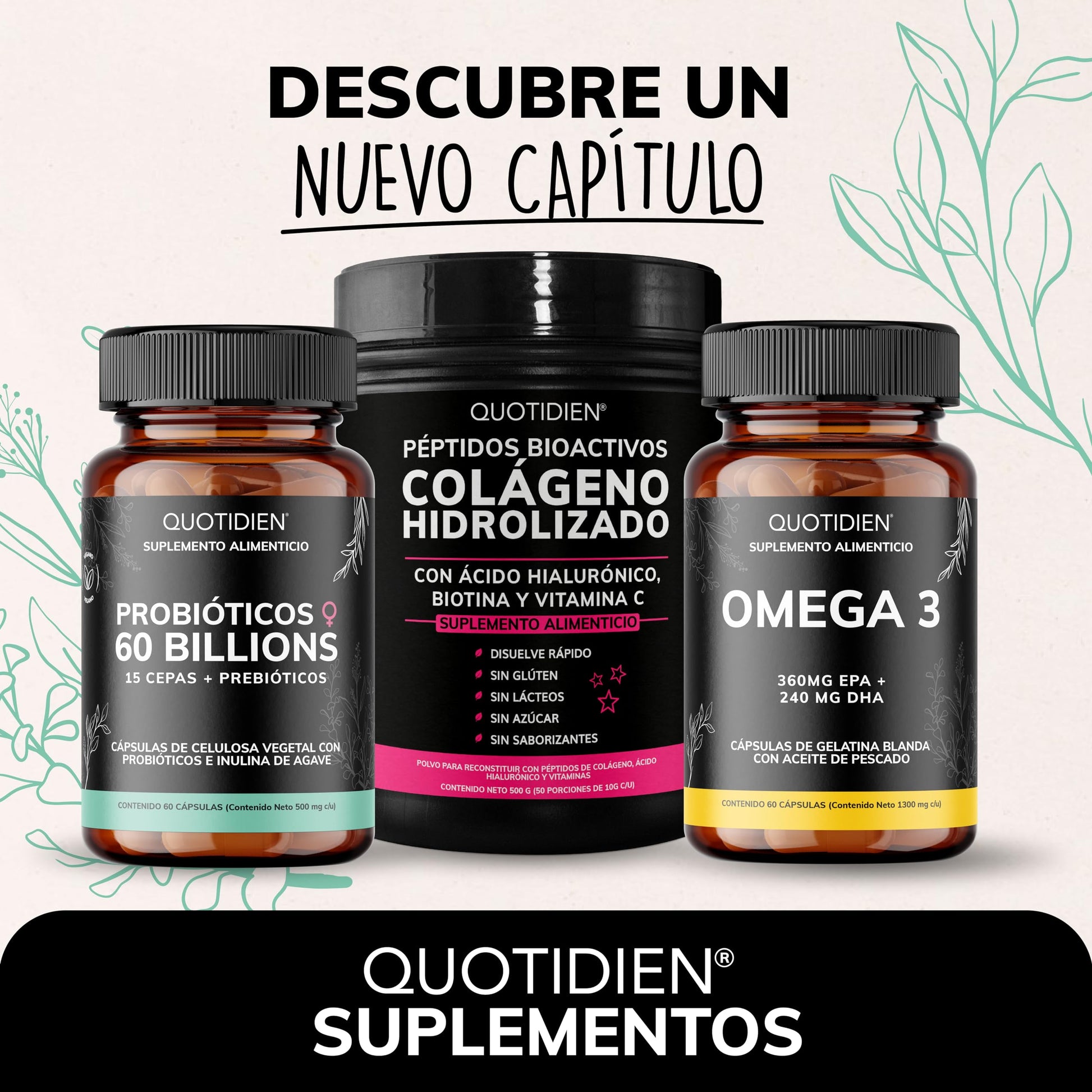 Probióticos Quotidien 60B Inulina de Agave para Mujer 15 Cepas Liberación Tardía