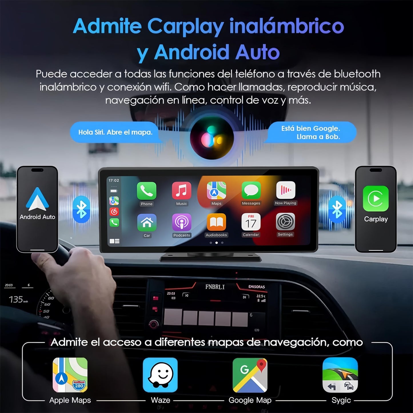 FINYQBET Autoestereos para Carro de 10.3 Pulgadas,Estéreo para Pantalla Carplay para Auto con Android Auto, para vehículos de 7V - 32V, Pantalla HD 1024 * 600,FM Bluetooth y más，Desmontable