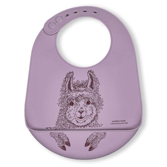 Babero de Silicona Puro Modern Twist Lila con Diseño de Llama para Bebé