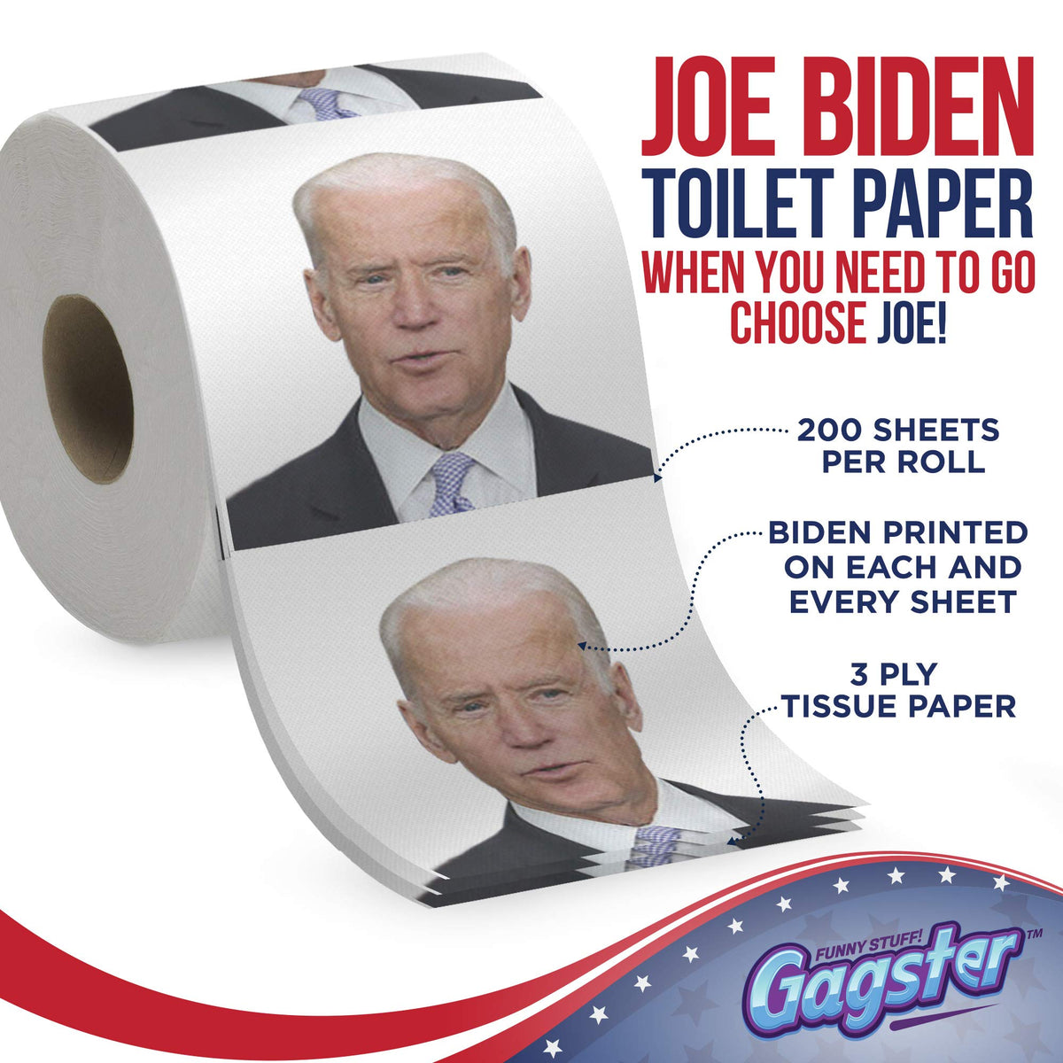 Rollo de Papel Higiénico Gagster Impresión Biden a Todo Color 3 Capas