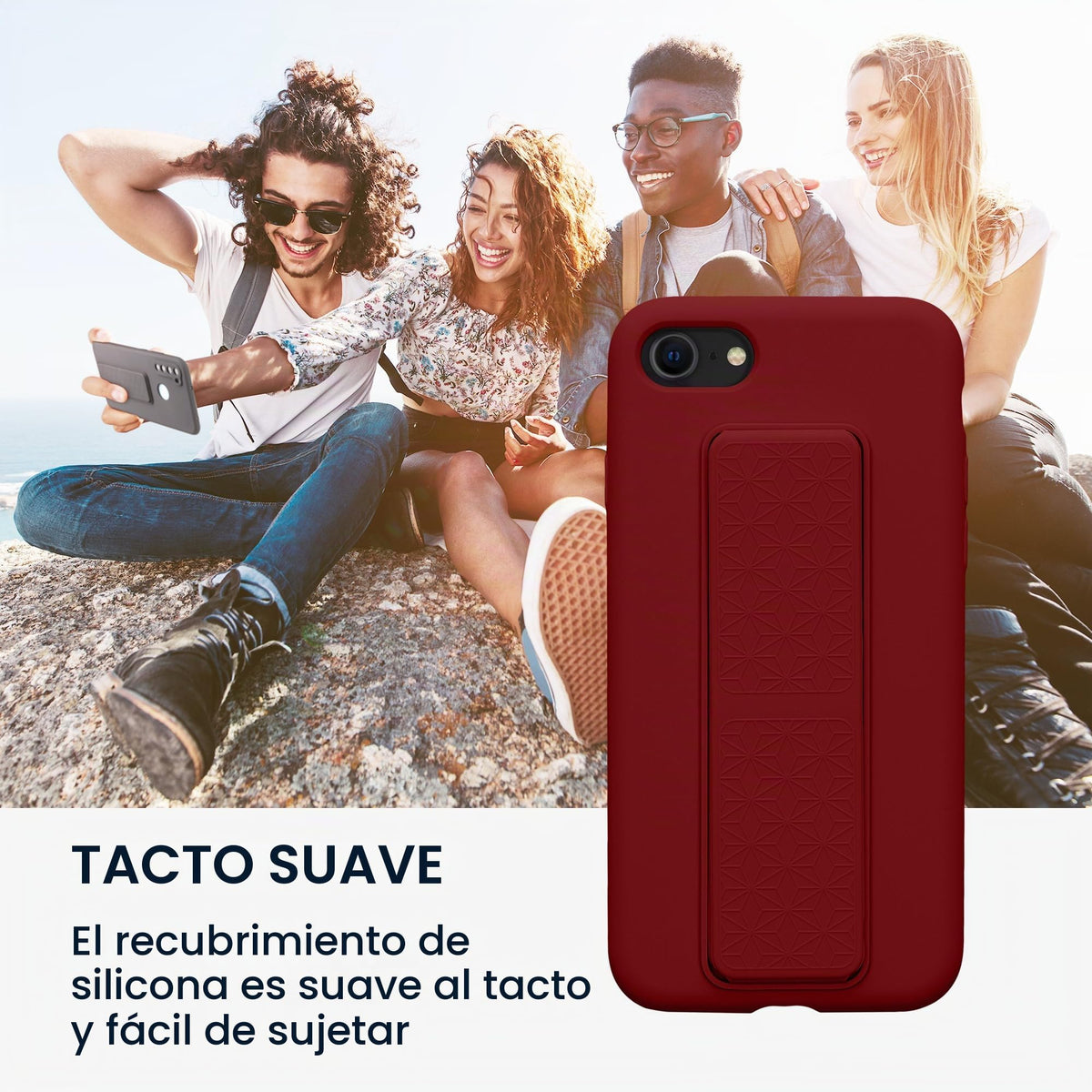 Carcasa kwmobile Rojo Lacre con Soporte y Agarre para Dedo Compatible con Apple iPhone SE/8/7
