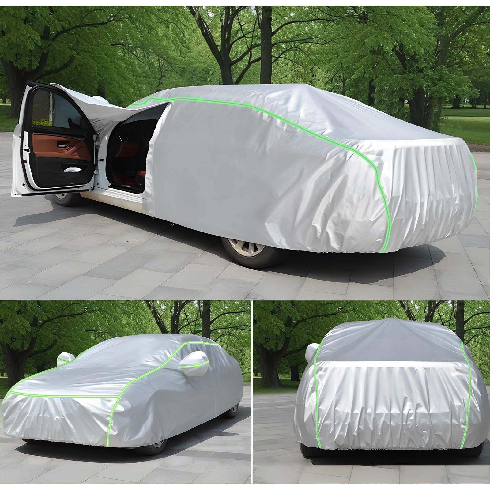 AUTODIAG Cubierta para Auto SUV,520x200x180CM Funda Impermeable con Forro ALGODÓN,Cremallera y Cintas Reflectante,Anti-UV,Anti-Nieve,Antiarañazos,Ideal para Exteriores(Plata)