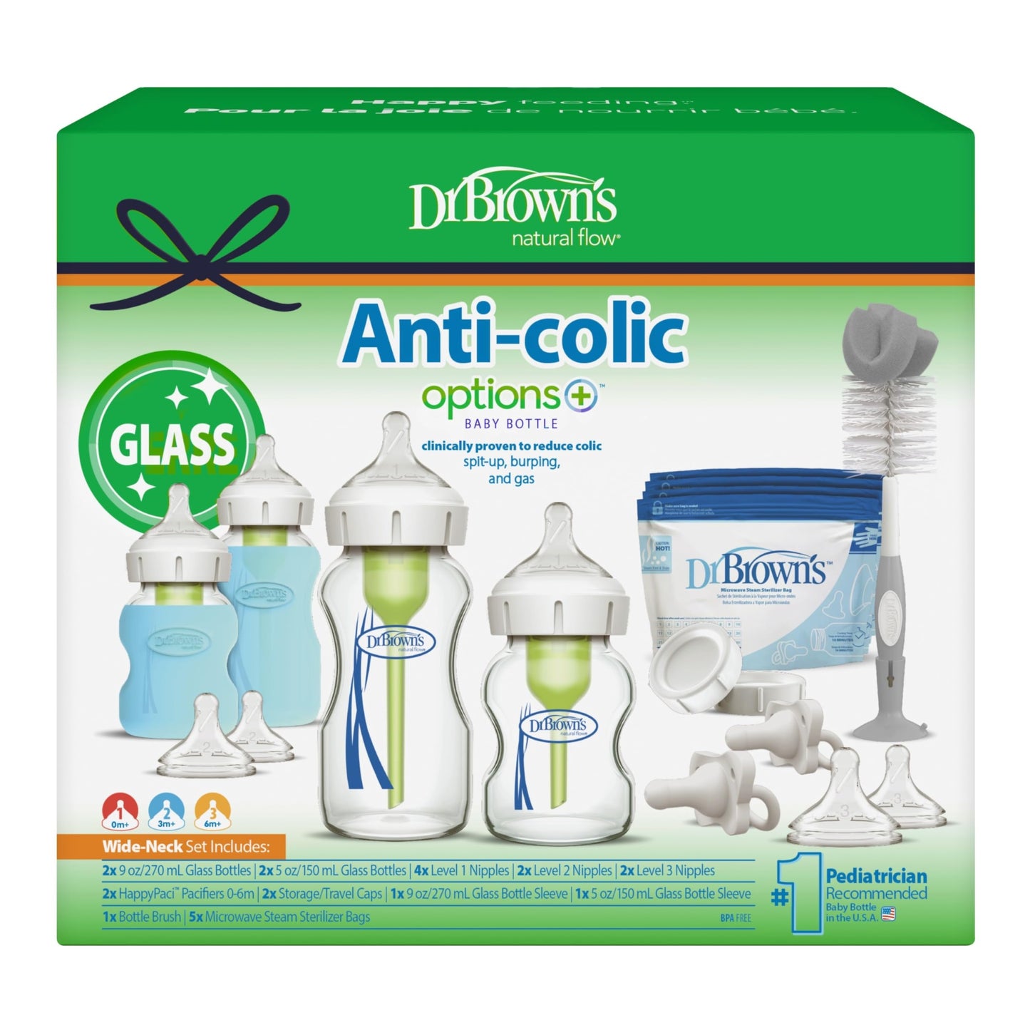 Dr. Brown's Options + Wide Neck Glass Baby Bottle Starter Set