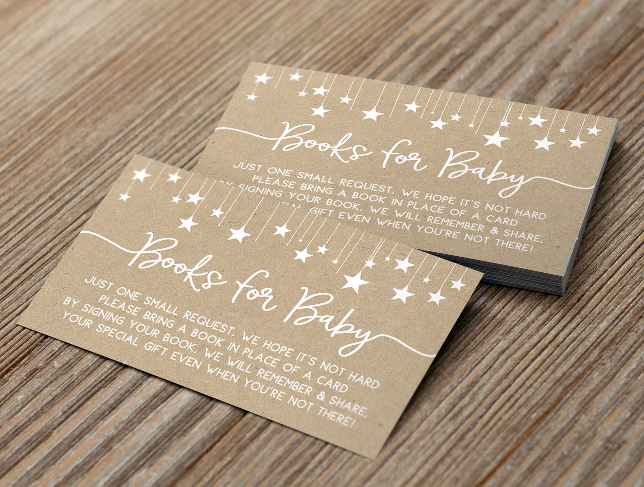 Tarjetas impresas para baby shower de fiesta con texto en inglés «Bring a Book Insert», kraft, juego de 25 unidades