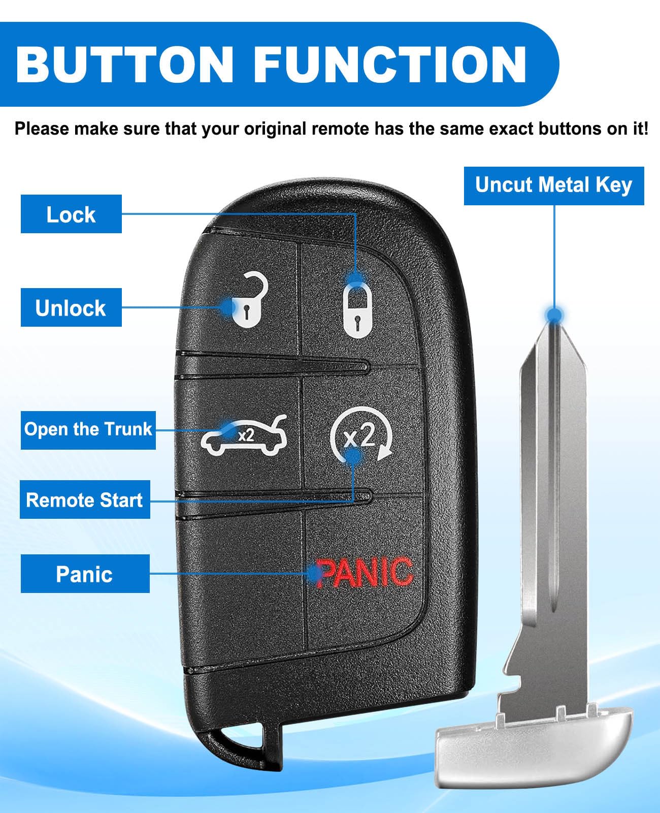 CAUORMOTE Llave de coche con control remoto para Dodge Dart Charger Challenger Chrysler 300 (M3N-40821302), juego de 2
