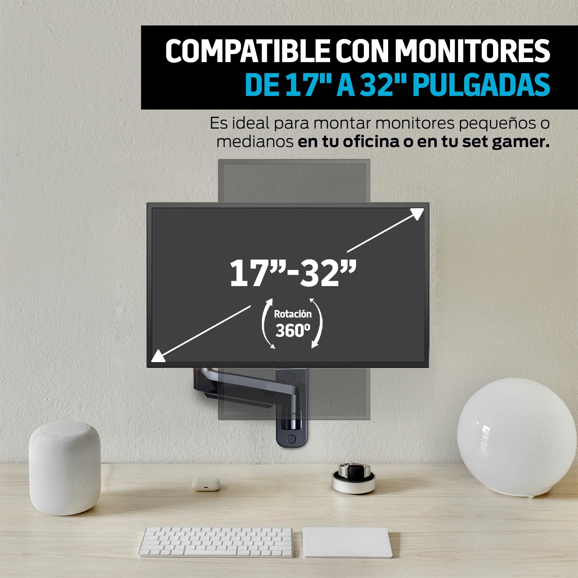 Soporte de Escritorio Redlemon Negro con Brazo Hidráulico para Monitores de 17 a 32 Pulgadas Compatible con VESA