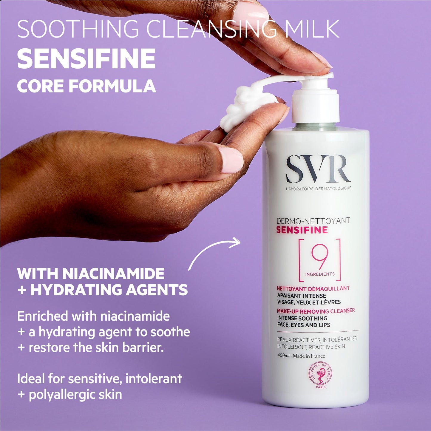 SVR Sensifine Dermolimpiador Facial para Piel Sensible con Niacinamida, 400 ml