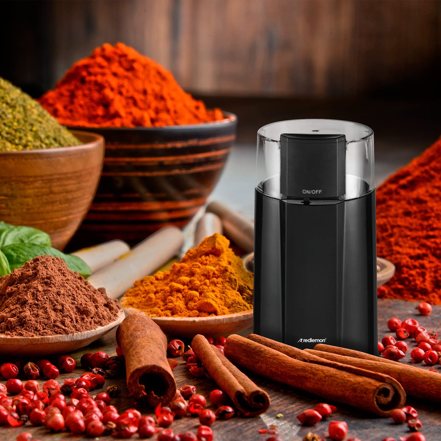 Molino de Café Eléctrico Redlemon Negro con Cuchillas de Acero Inoxidable para Prensa Francesa, Cafetera de Goteo y Espresso
