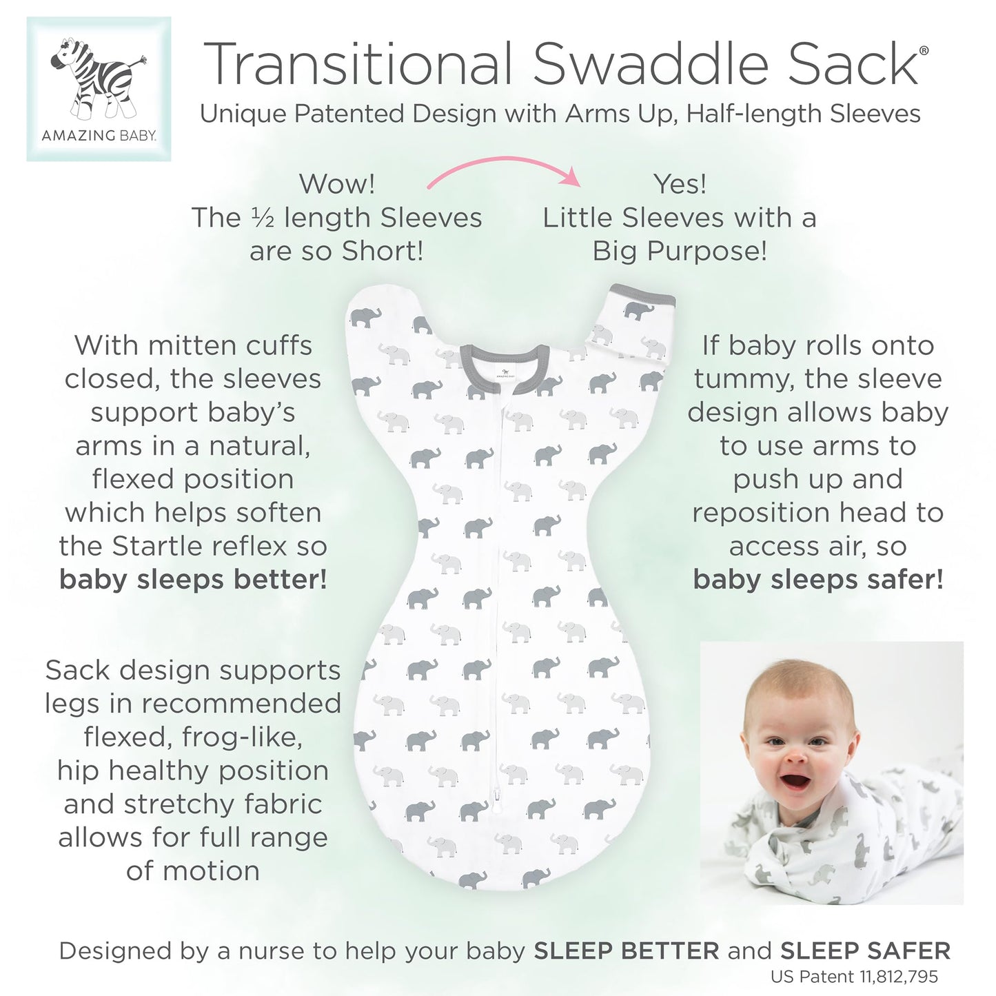 Amazing Baby Transitional Swaddle Sack with Arms Up Mitten Cuffs, Confetti, Sterling, Medium, 3-6 Months (Parents’ Picks Award Winner)