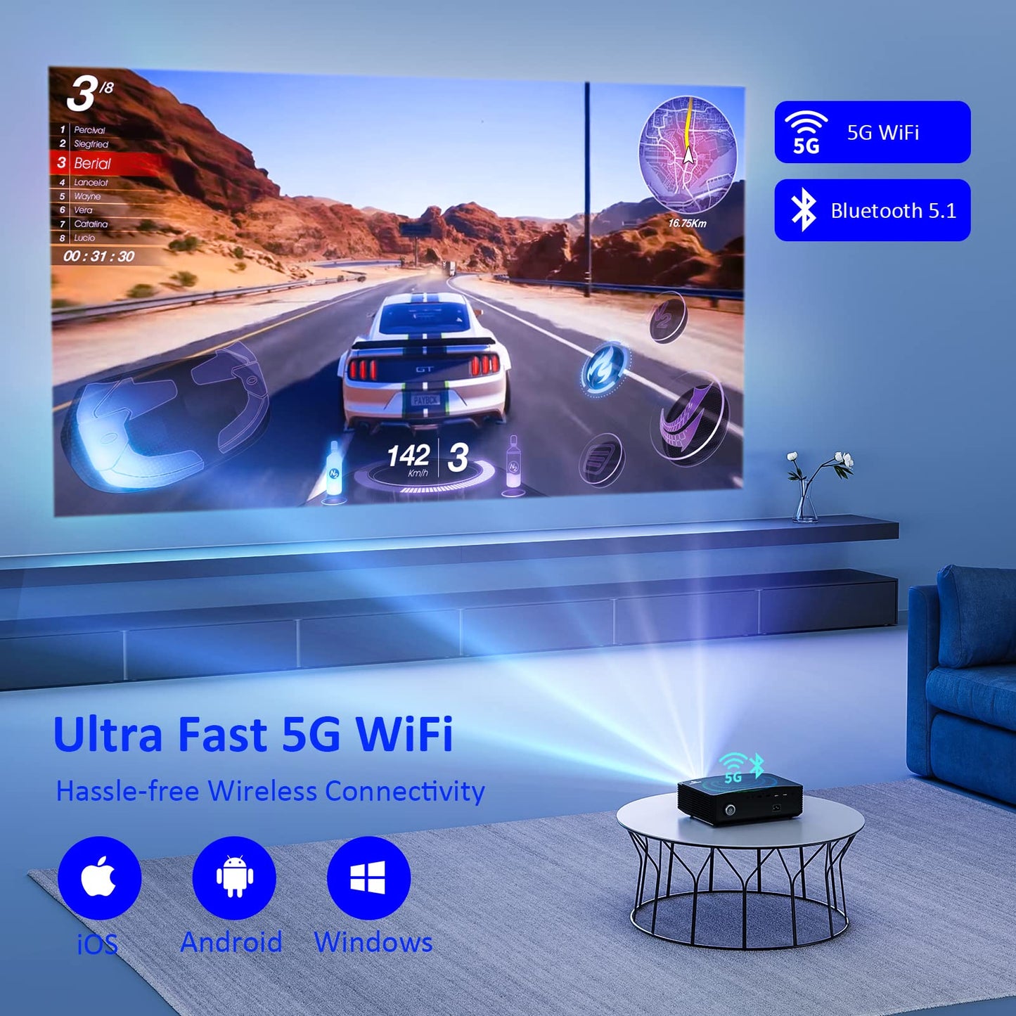 NexiGo Native 1080P Proyector PJ20, [350ANSI - Más de 9500 Lux Brillo], Wi-Fi 5G, proyector de películas, Bluetooth 5.1, compatible con TV Stick, iPhone, Android, portátil, consola (Reacondicionado)