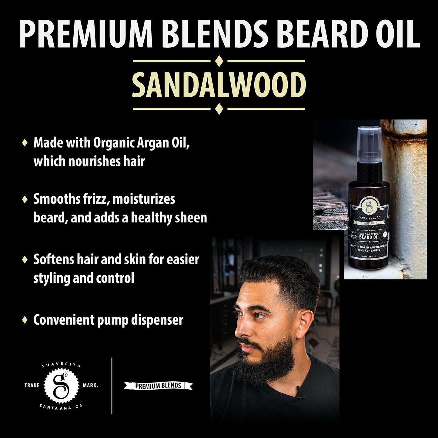 Suavecito Aceite para barba de sándalo, 1 onza