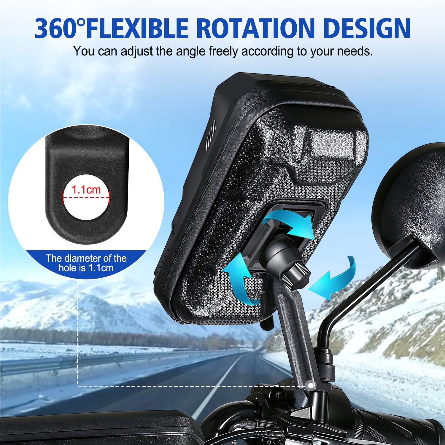 BKNOOU - Soporte impermeable para teléfono de motocicleta, rotación de 360 °, protección contra la vibración, cubierta de lluvia, espejo retrovisor, soporte para teléfono móvil, motocicleta, 4.5 a 6.9