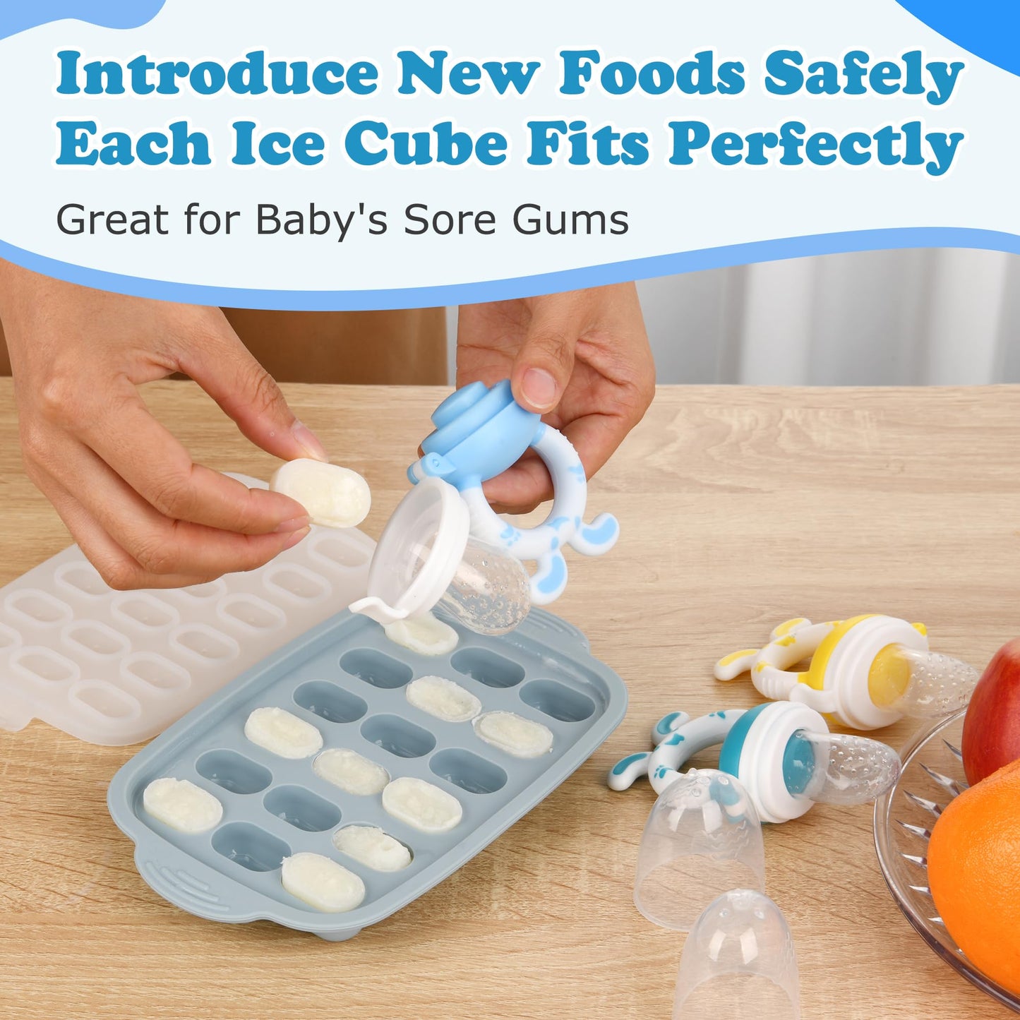 Food Feeder Baby Fresh Fruit Feeder (3 Pcs) with Silicone Pacifiers(3 Pcs), Pacifier Clip(1 Pc), First Training Baby and Toddler Spoon and Fork Set for Baby-Led Weaning-Anti-Choke(6 Pcs)