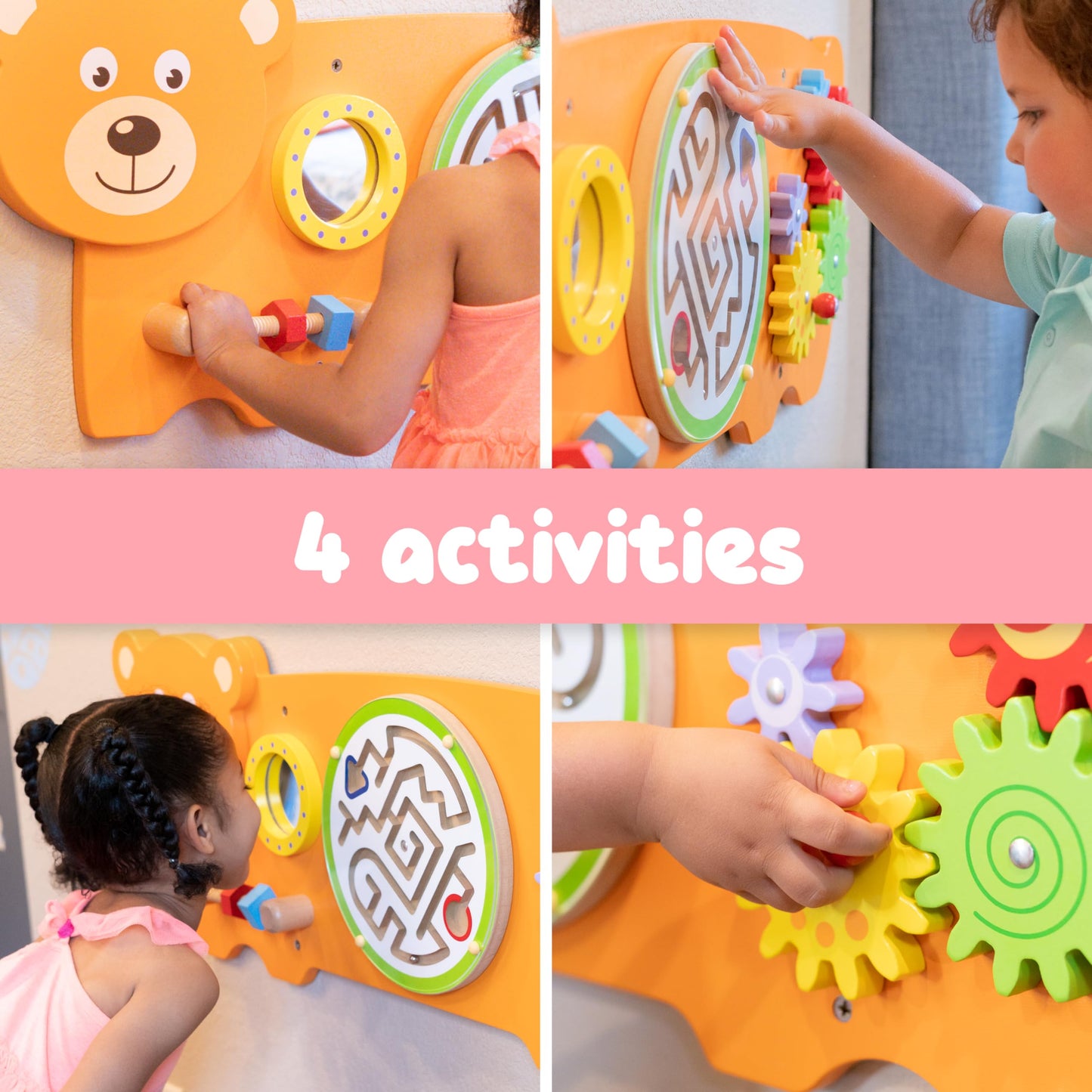 Panel de Actividades de Pared SPARK & WOW Bear Multicolor Montessori para Niños Pequeños
