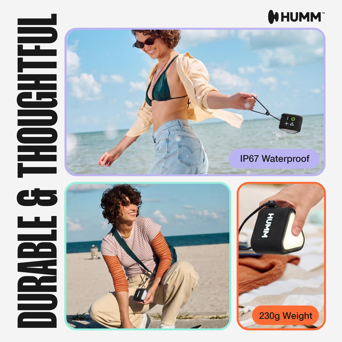 Altavoz Bluetooth Impermeable HUMM GLO Portátil con Iluminación Ambiental y Correa Colgante Azul para Viajes y Playa