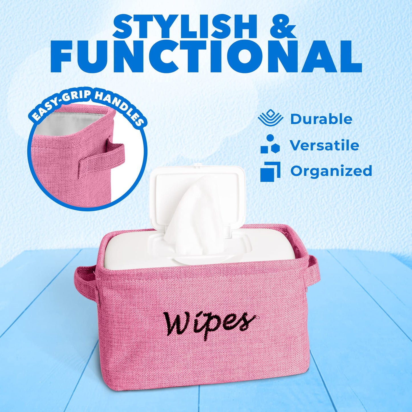 Dejaroo - Cestas para organizar toallitas y artículos esenciales para recién nacidos, organizador de pañales y toallitas, regalos bordados para baby shower, cesta de lino con asa, 9 x 6 x 5.5