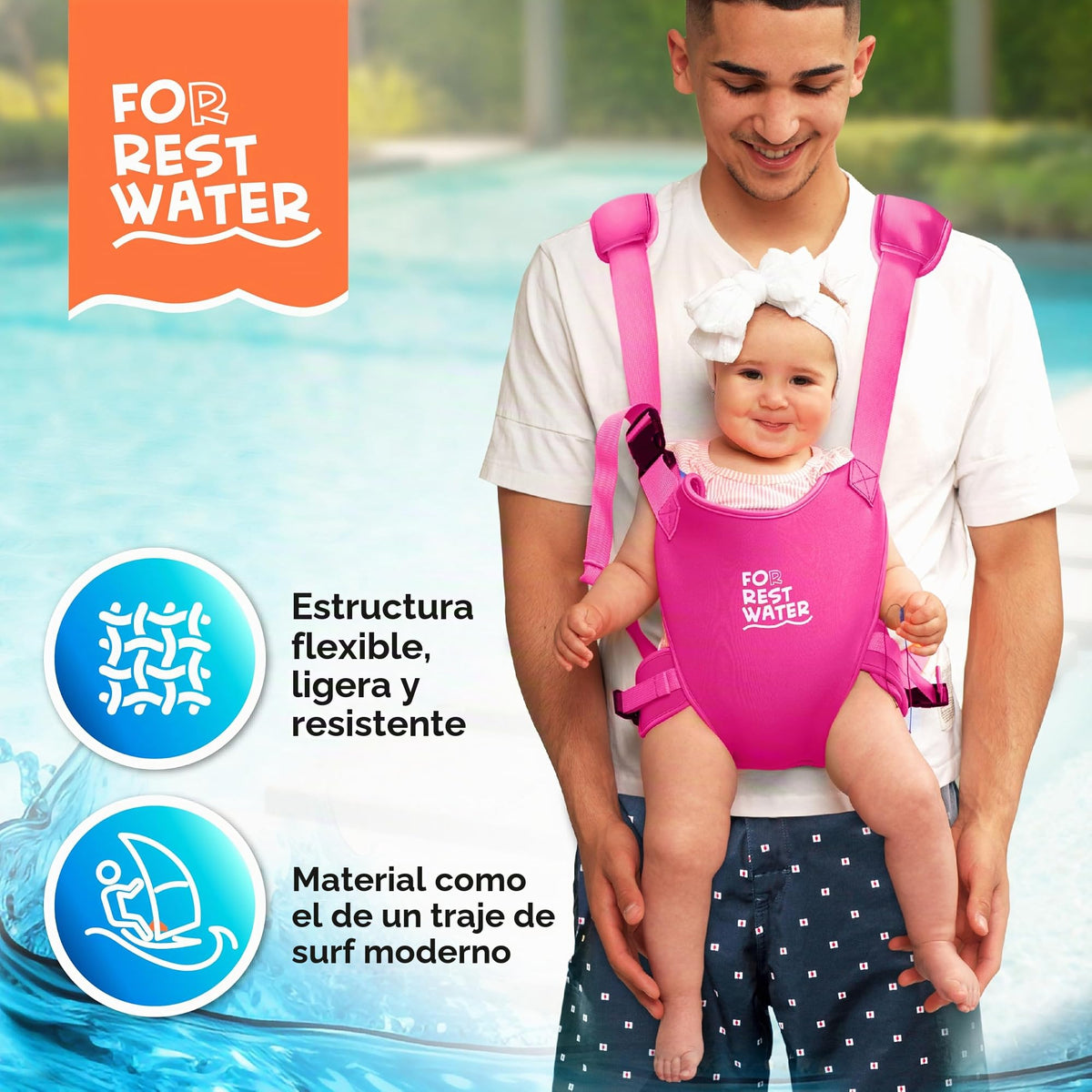 Portabebés para agua de descanso – Eslinga ergonómica de neopreno de alta calidad para diversión en agua y tierra cálida y segura (4-24 meses) – Arnés ajustable para bebés y niños pequeños (Pink)