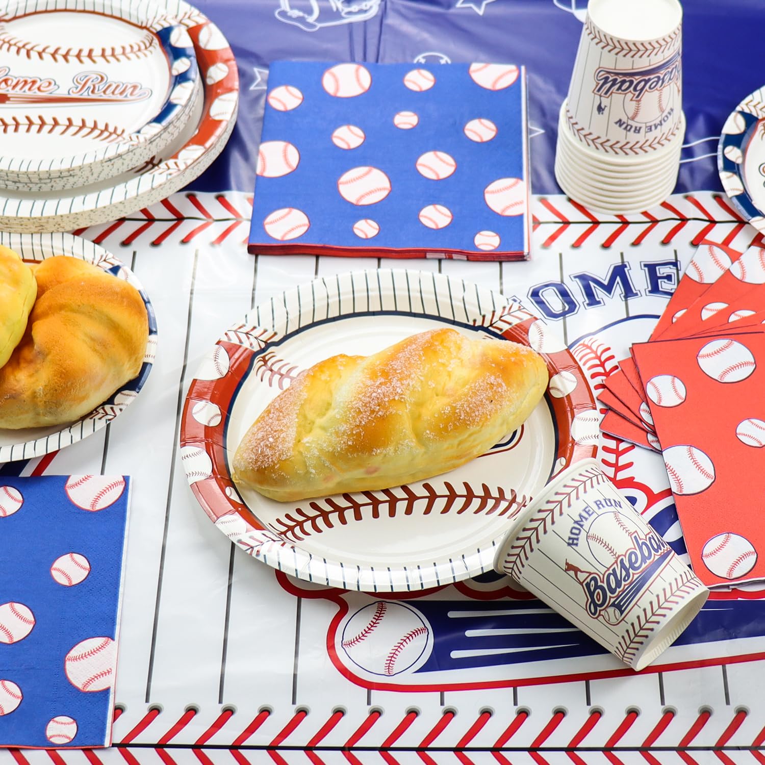 Decoraciones para fiestas de béisbol, 81 juegos de platos y servilletas de béisbol, mantel, tenedores azules para fanáticos de los deportes, suministros para fiestas de cumpleaños para niños y