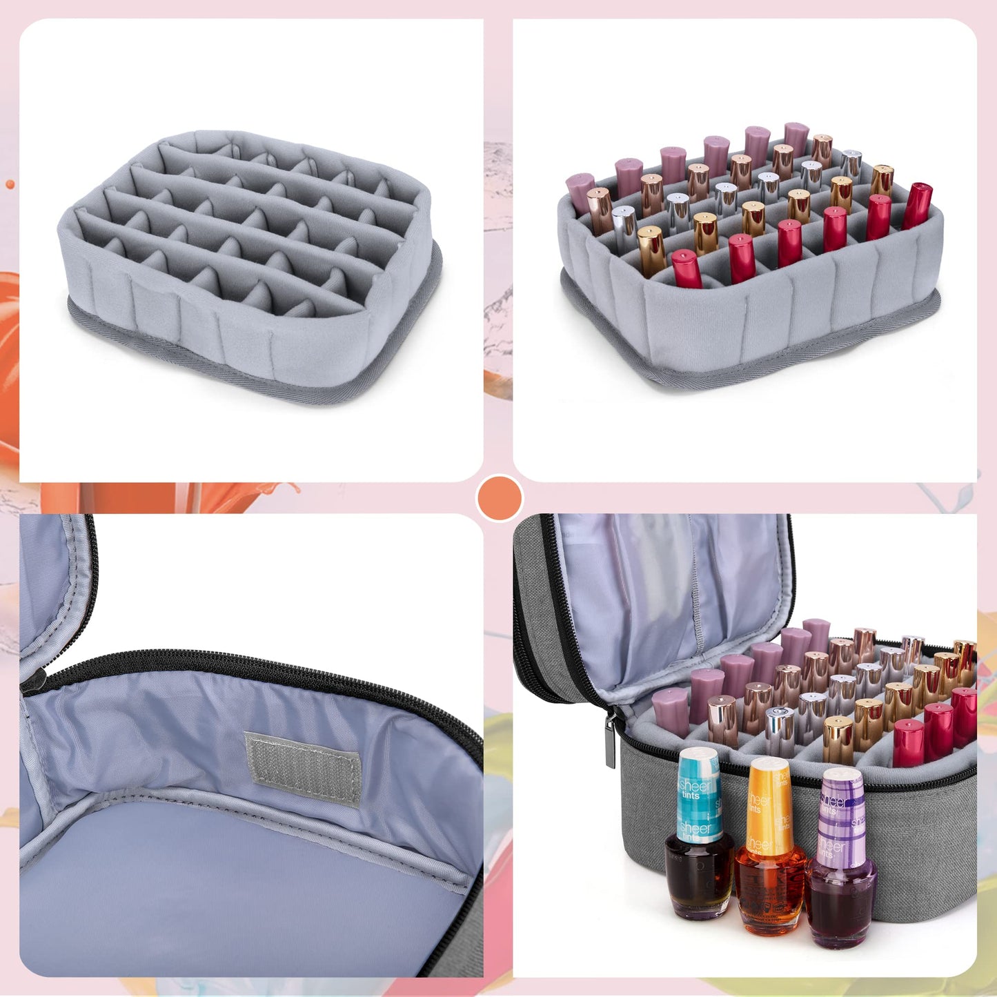 Luxja - Estuche de transporte para esmalte de uñas, capacidad para 30 botellas (15 ml, organizador de doble capa para esmalte de uñas y manicura, gris (solo bolsa)