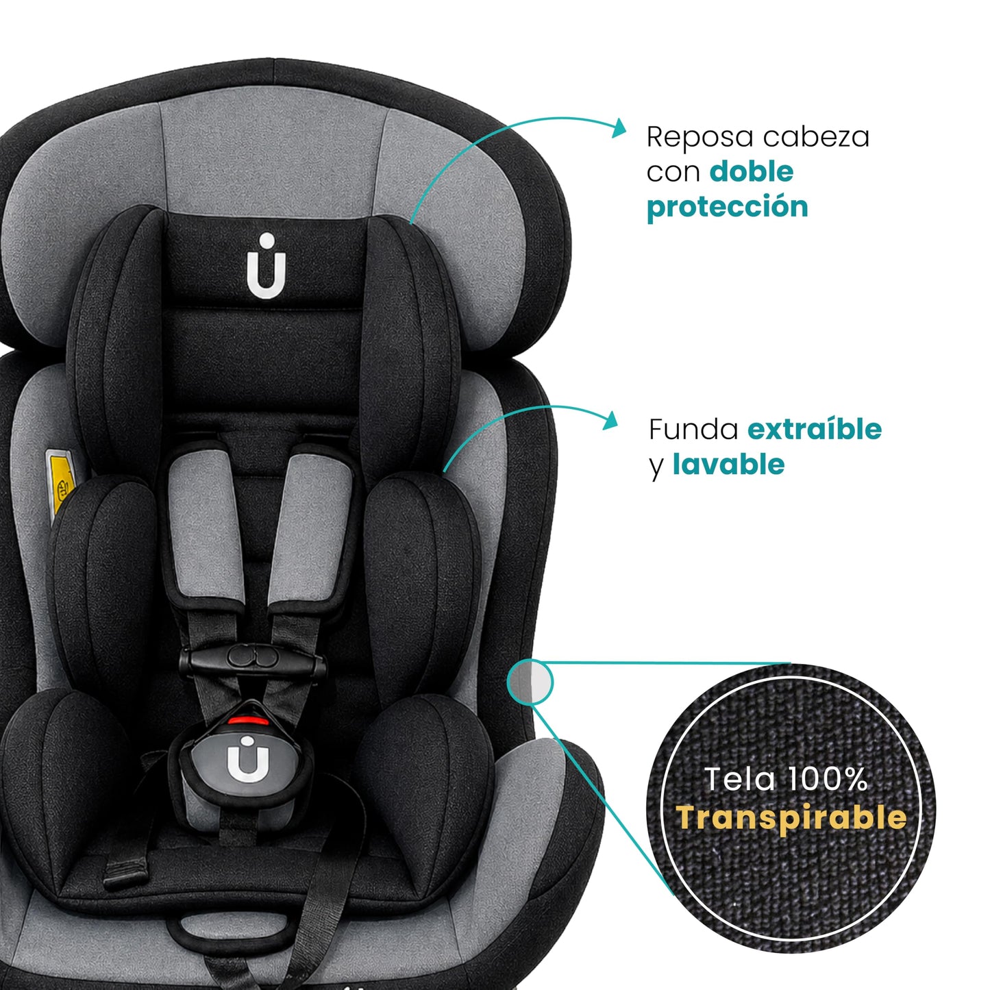 Amulay Autoasiento Nani Convertible 3 en 1, 0 a 25 kg, Gris y Negro