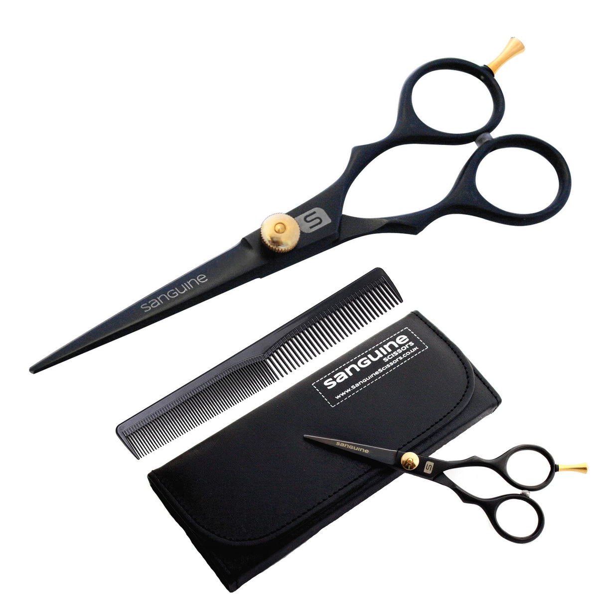 Professional Hairdressing Scissors 5.5 inch, DEEP BLACK + Case by Sanguine