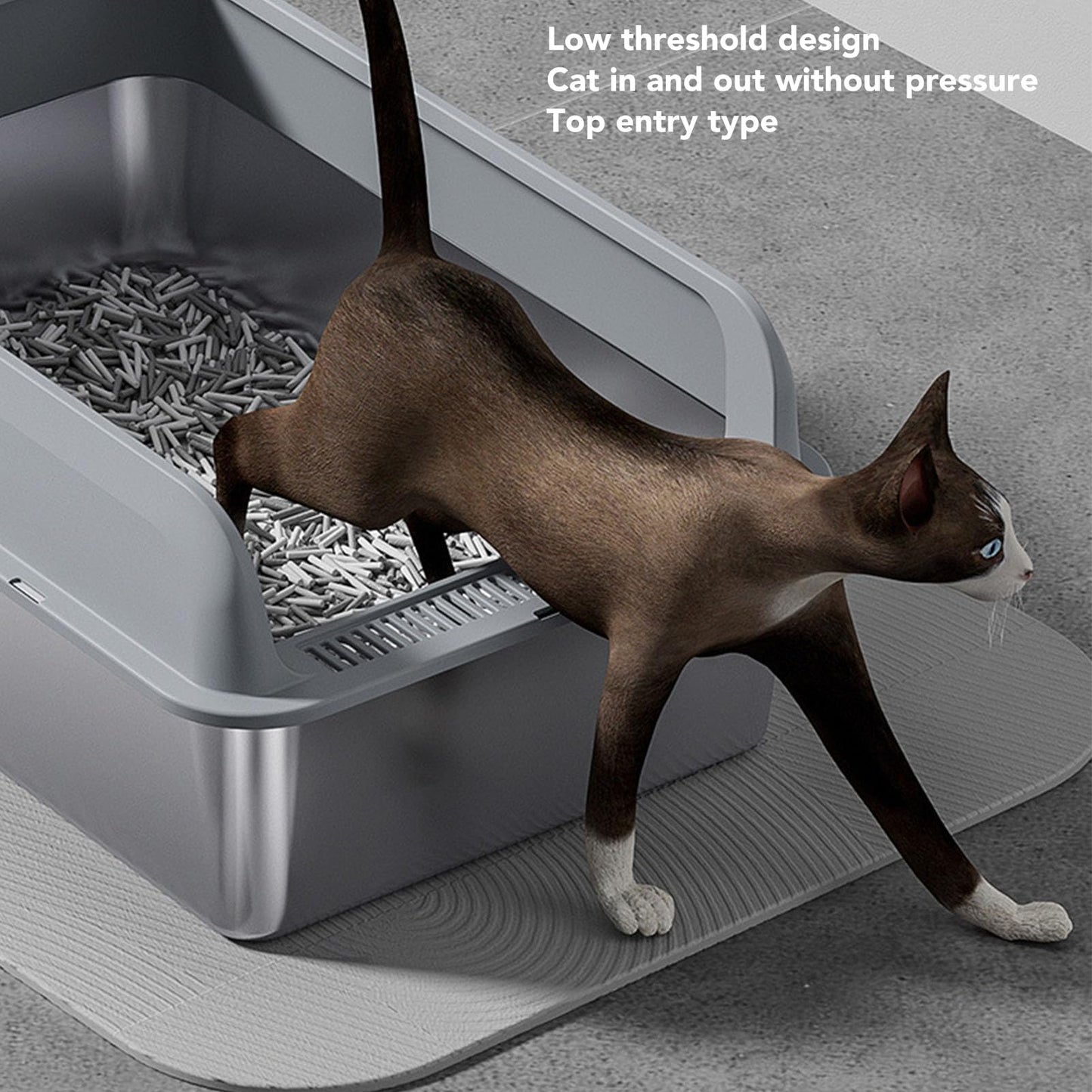 Caja de Acero Inoxidable Antiadherente Zunate Grande con Tapa para Gatos