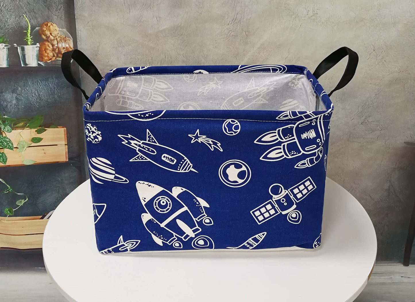 DUYIY - Cesta de almacenamiento para el hogar, cesta organizadora para niños, cesta de ropa, cesta de lavandería, cesta de regalo con asas para el hogar (nave espacial)