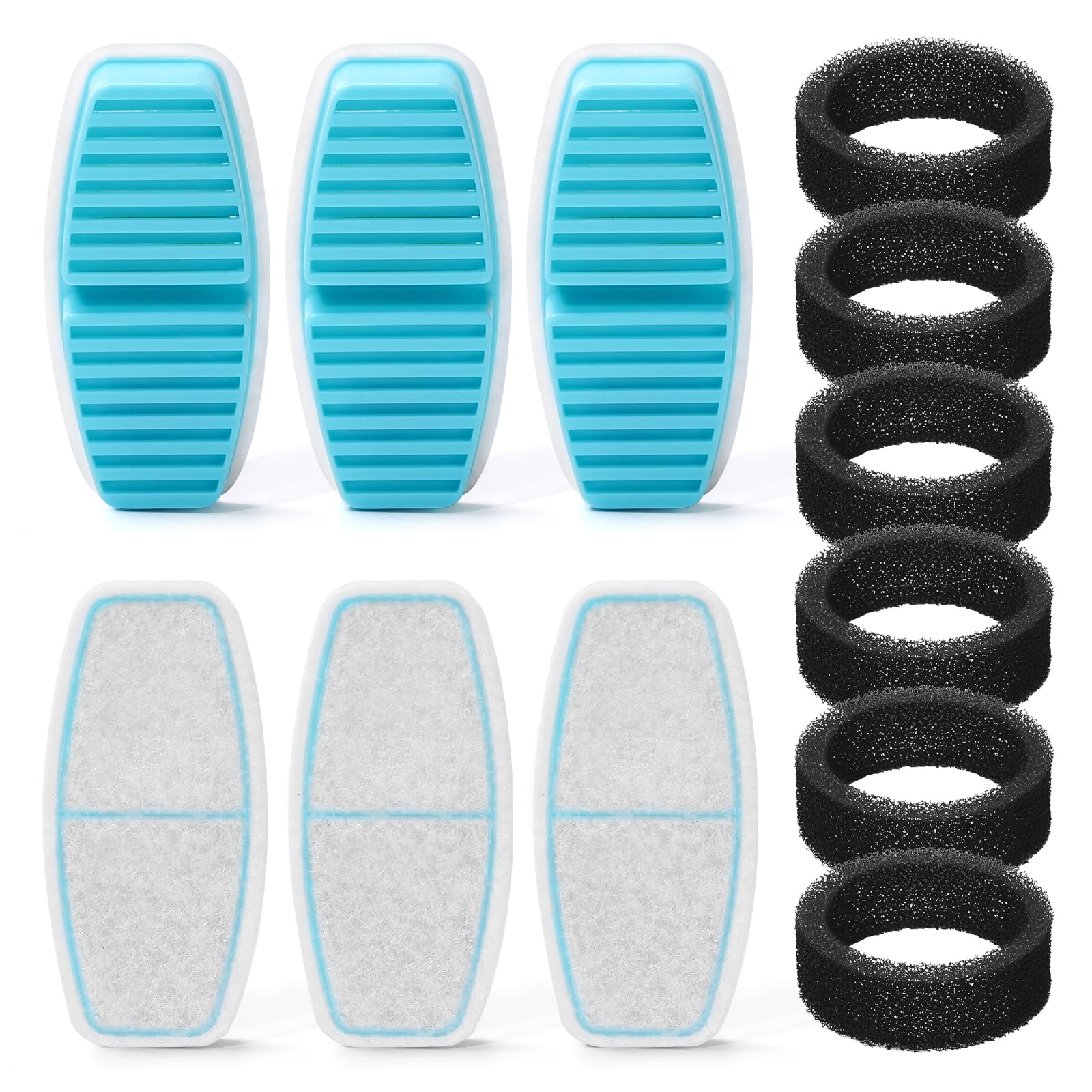 FOFNON Filtro de fuente de agua para mascotas: 12 filtros + 6 esponjas - Adecuado para fuente de agua FOFNON para perros o gatos