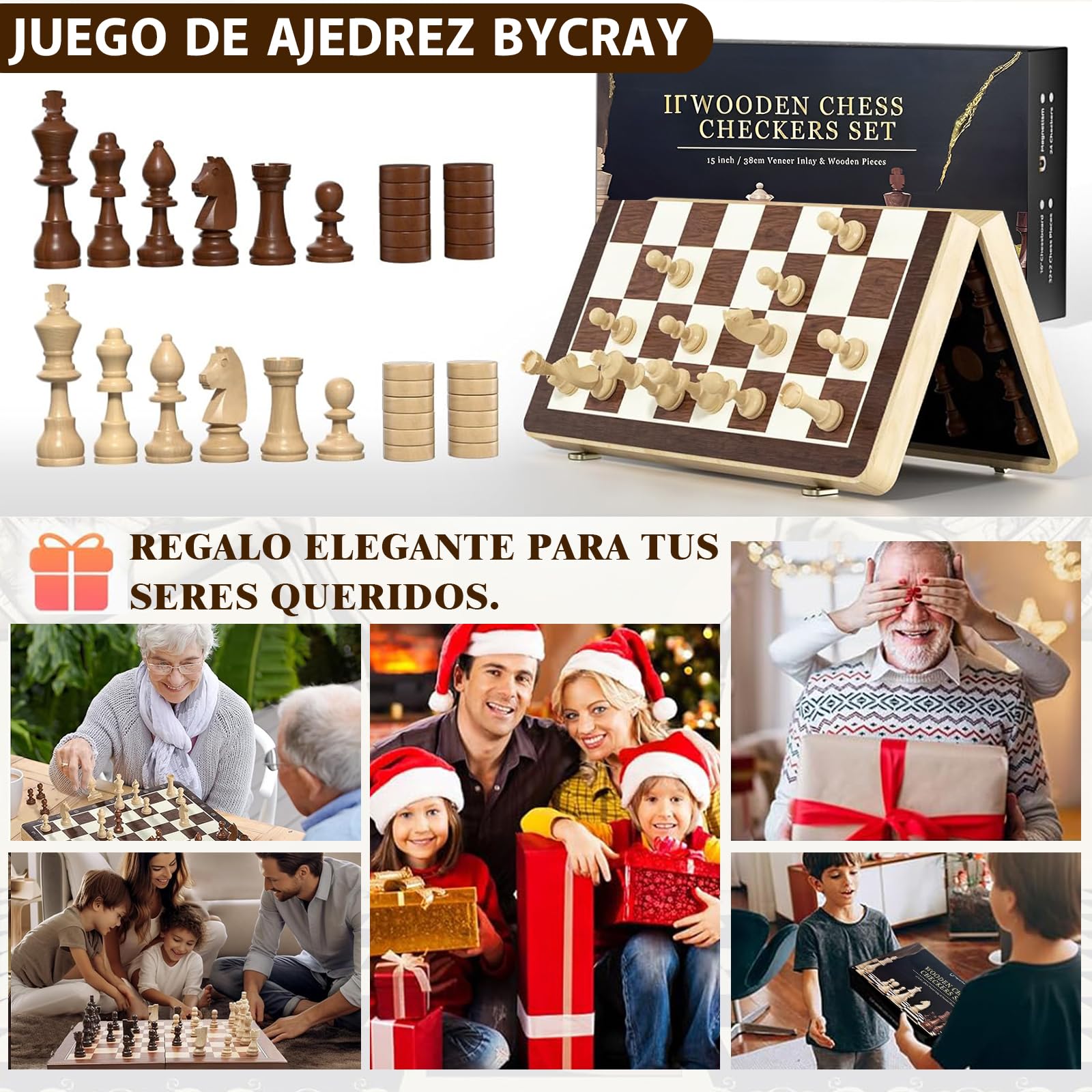 BYCRAY Ajedrez Profesional Magnético, Ajedrez + Damas Juego De Ajedrez Magnético 2 En 1 para Adultos y Niños con Bolsa de Almacenamiento y Caja de Almacenamiento (39x39cm)