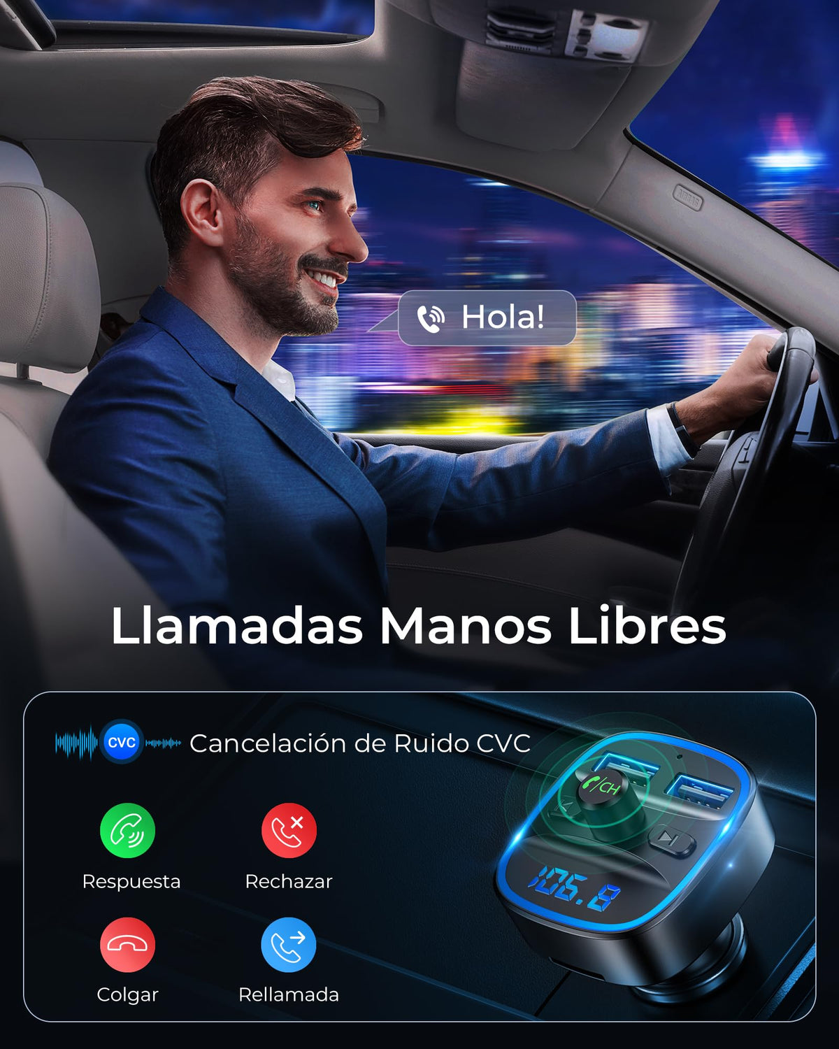 Transmisor FM Bluetooth LENCENT para Auto Reproductor Música