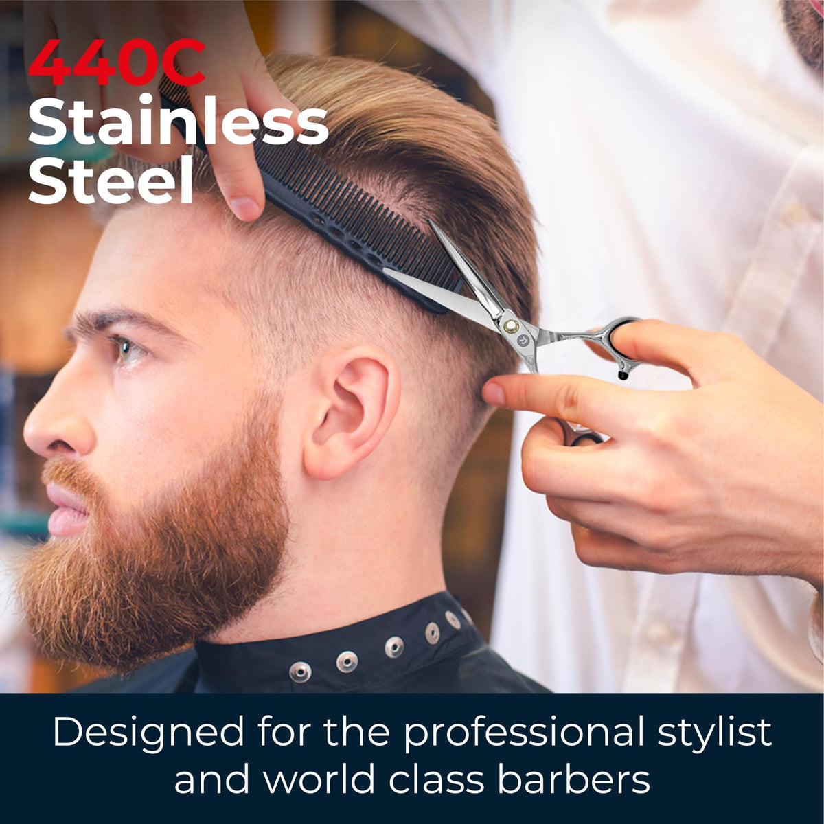 Saki Shears Tijeras profesionales para cortar el cabello - 6 pulgadas - Hoja convexa - Acero inoxidable japonés 440C - Para corte húmedo o seco - Musashi para peluqueros y barberos