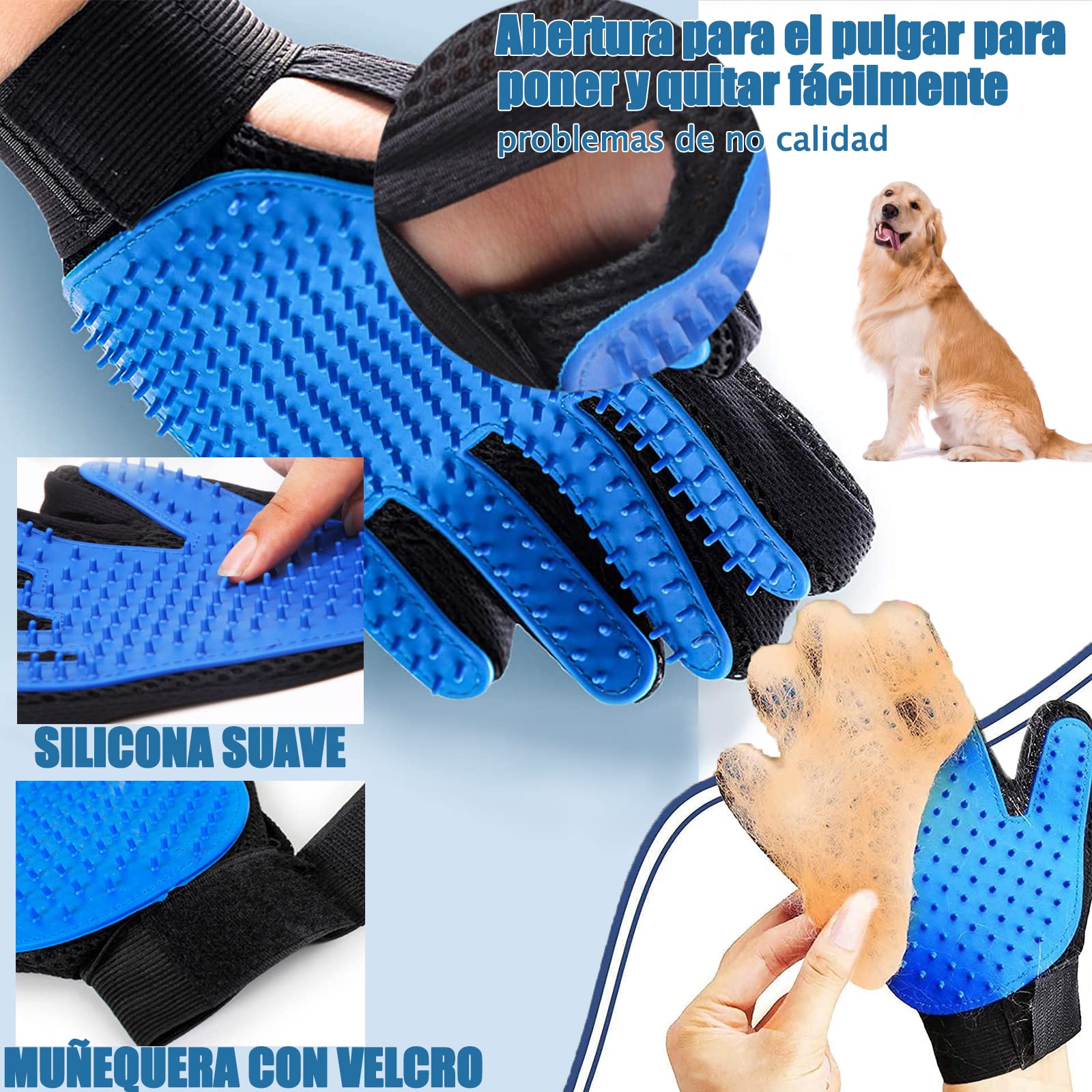 Cepillo para Perros y Gatos, 5 en 1 Herramientas de Aseo para Mascotas, Cepillos para Pelo Largo y Corto, Peine de Limpieza, Cepillo de Desprendimiento, Cortaúñas, Especializado para Depilación Masaje y Peinado, Azul