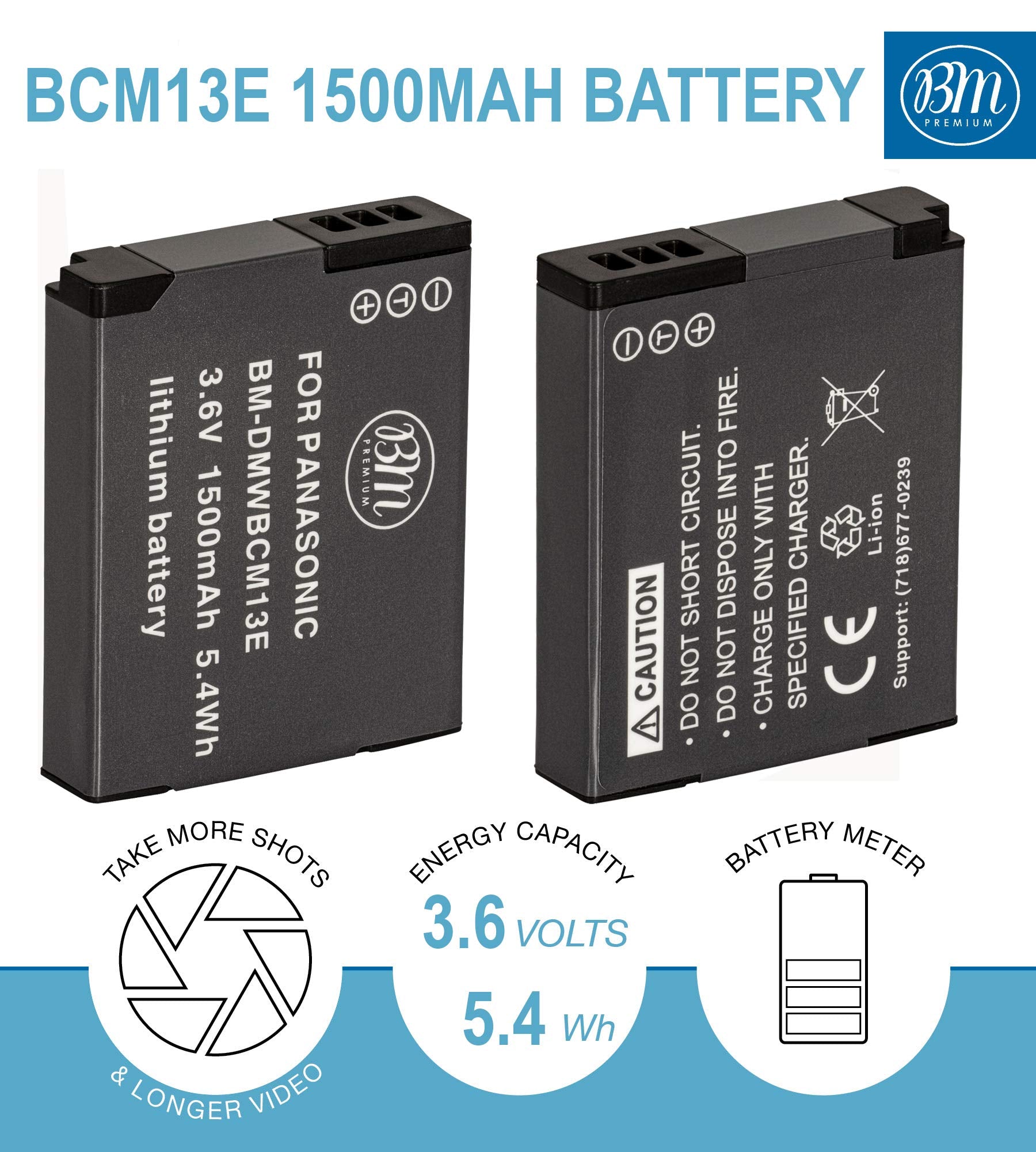 Bm Premium Pack de 2 baterías DMW-BCM13E y cargador de batería para Panasonic Lumix DMC-FT5 A, DMC-LZ40, DMC-TS5, DMC-TS6, DMC-TZ37, DMC-TZ40, DMC-TZ41, DMC-TZ55, DMC-TZ60, DMC-ZS27, DMC-ZS30 DMC-ZS35 DMC-ZS40, DMC-ZS45, DMC-ZS50 Cámara digital