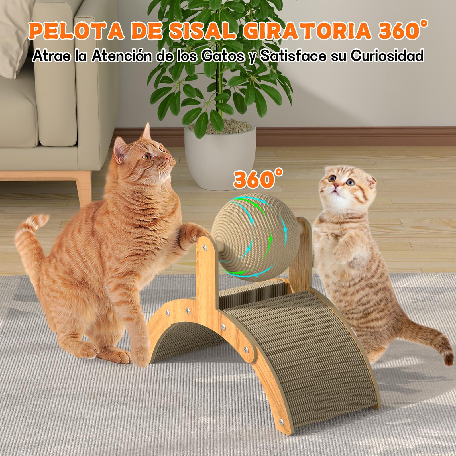 Rascador Kokila beige con Pelota de Sisal de 12cm para Gatos Pequeños y Conejos