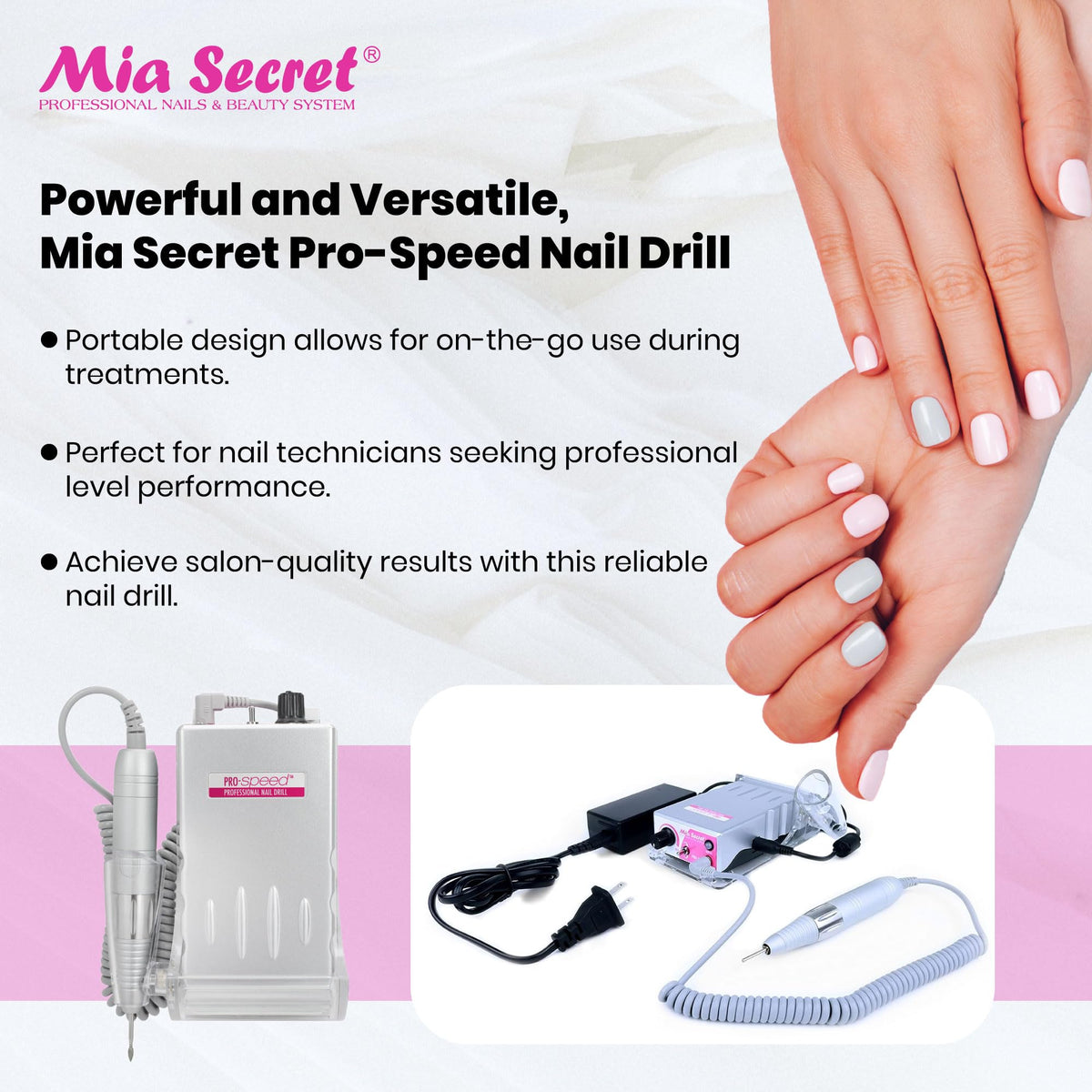 Taladro de Uñas Mia Secret 290 Portátil Recargable para Salón Profesional