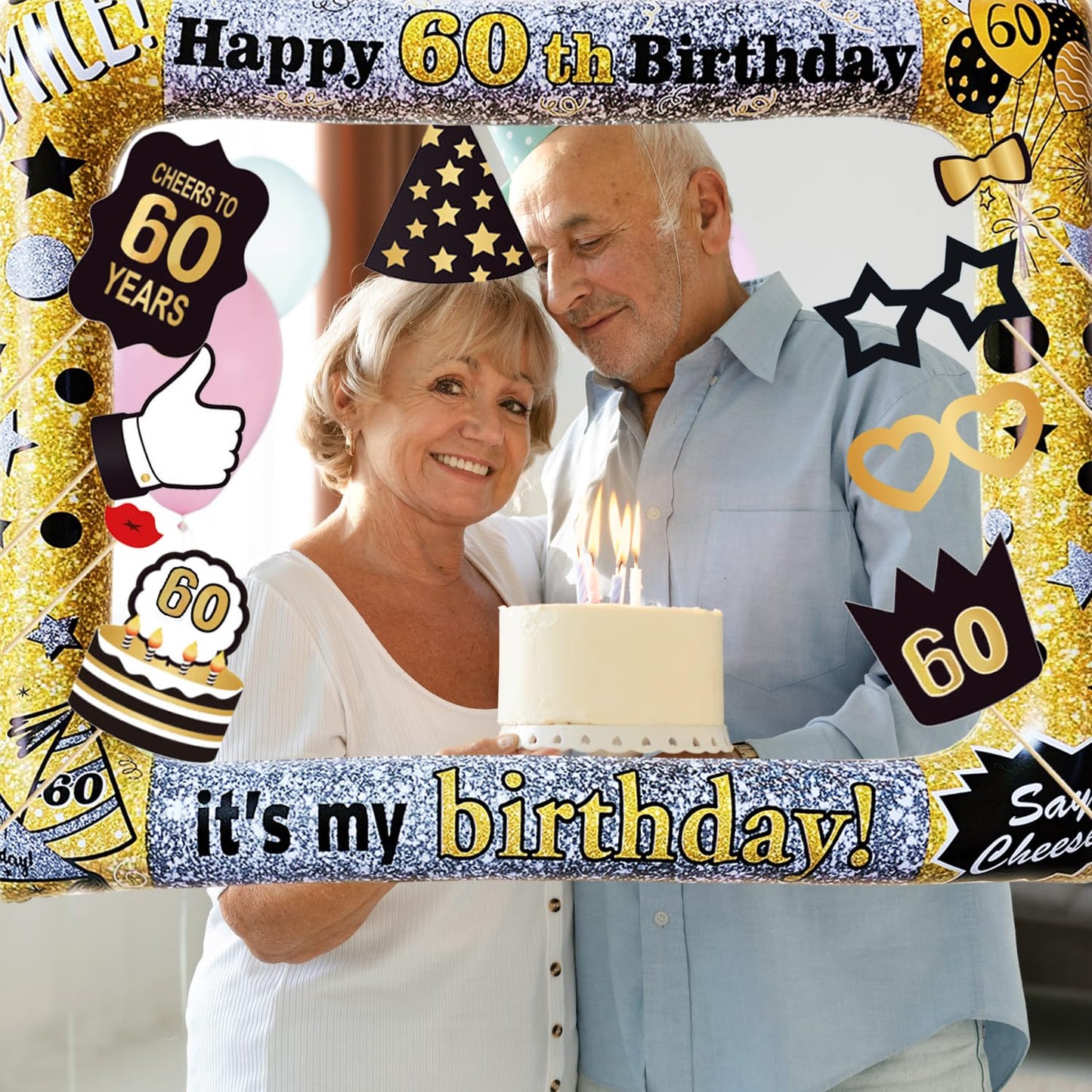 Juego de Cabina de Fotos Inflable DaPai Negro para 60 Cumpleaños