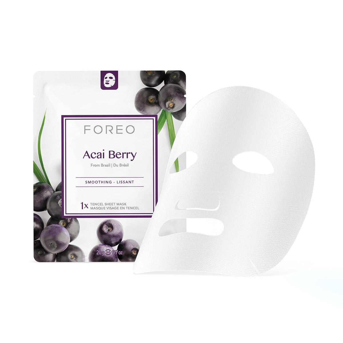FOREO UFO Acai Berry, mascarilla facial activa para piel seca y envejecida, Pack con 3 unidades, antioxidante, bayas de açai y manteca de karité, cruelty free, compatible con todos los dispositivos UFO